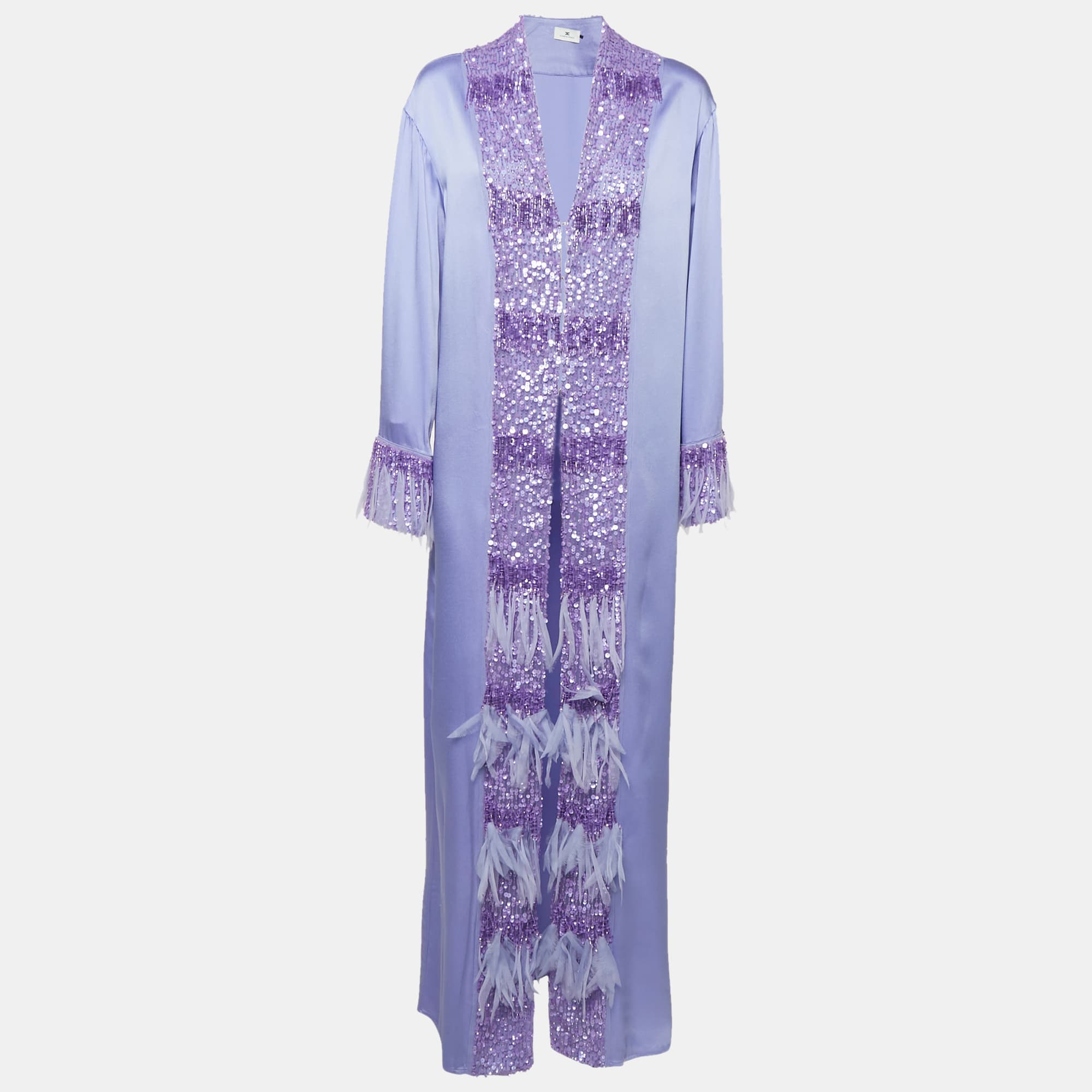 Elisabetta Franchi Purple Embellished Satin Kaftan Dress S
