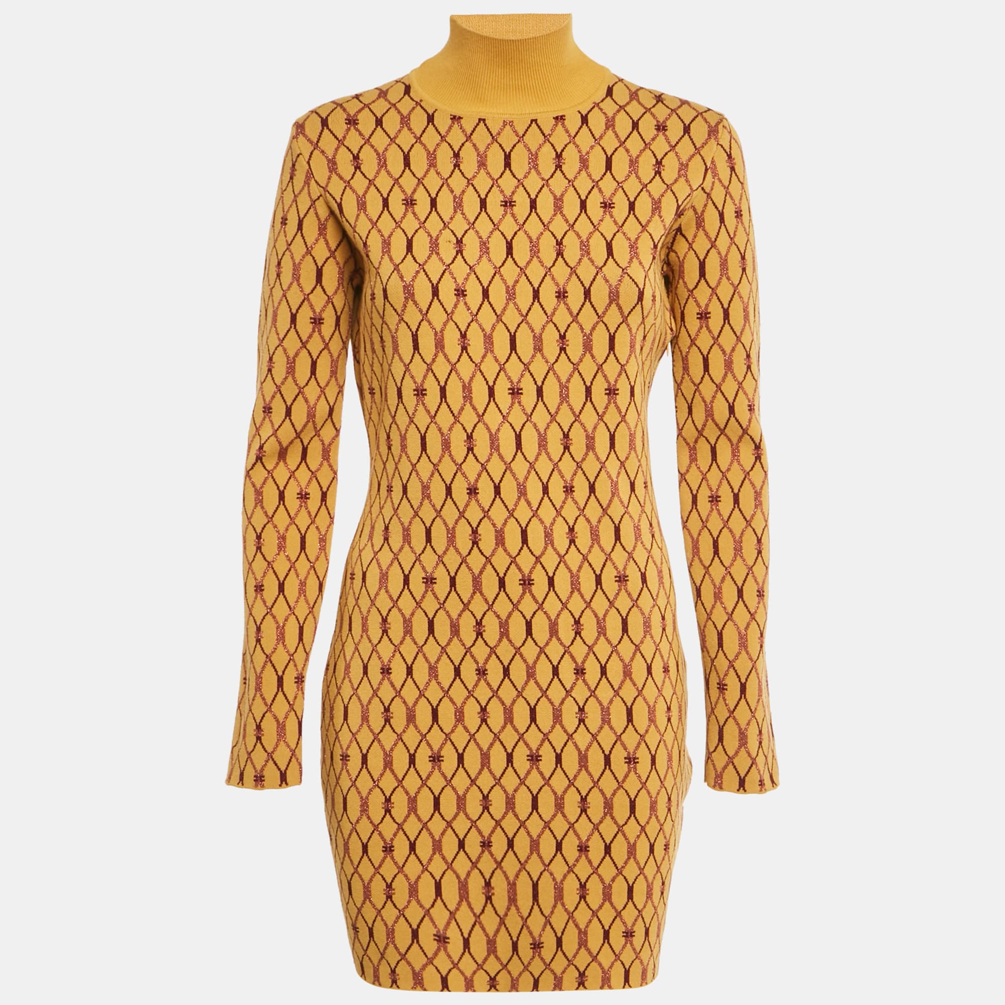 Elisabetta Franchi Yellow Lurex Stretch Knit Mini Dress M
