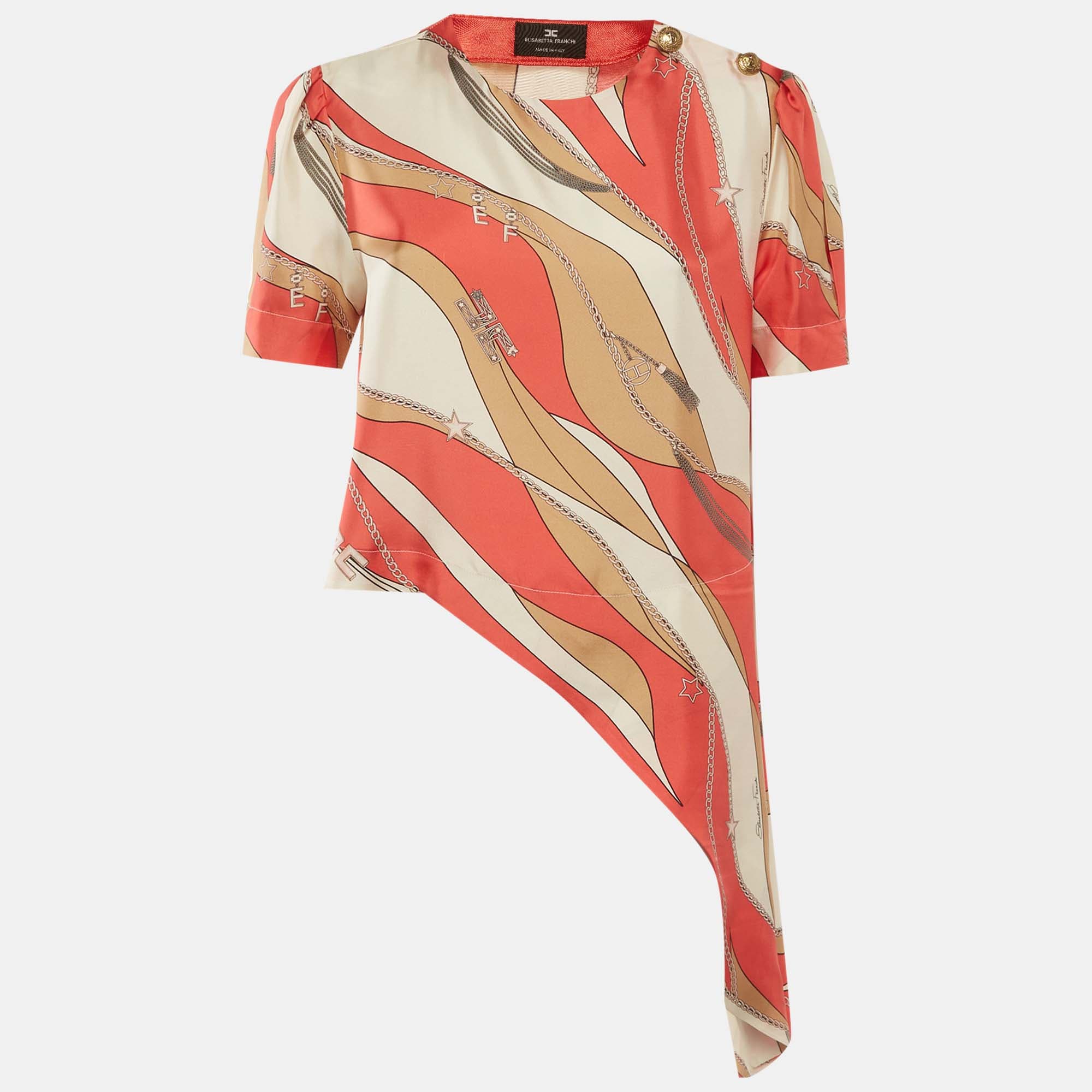 Elisabetta Franchi Pink Printed Tie-Up Top L