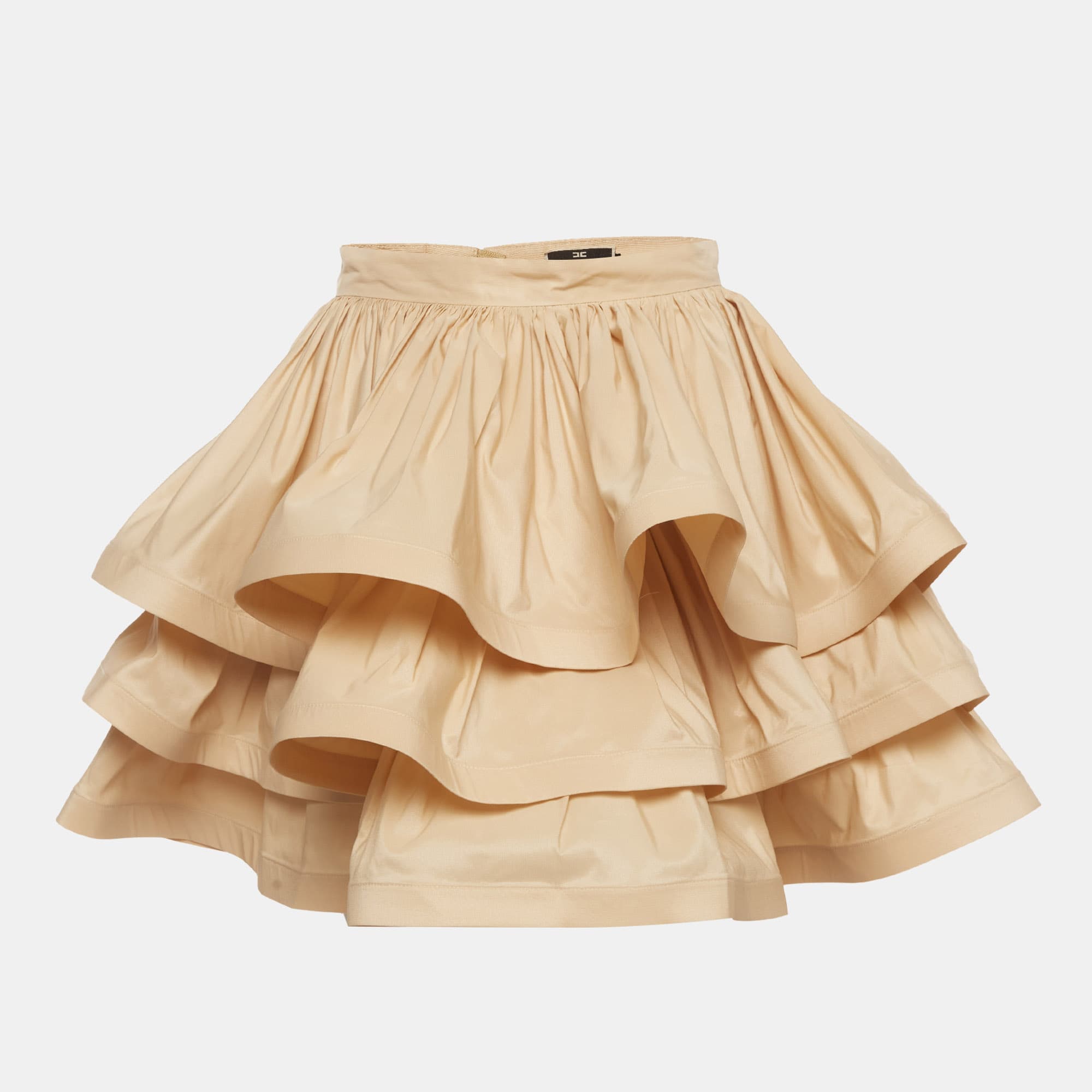 Elisabetta Franchi Beige Gabardine Tiered Ruffle Mini Skirt M