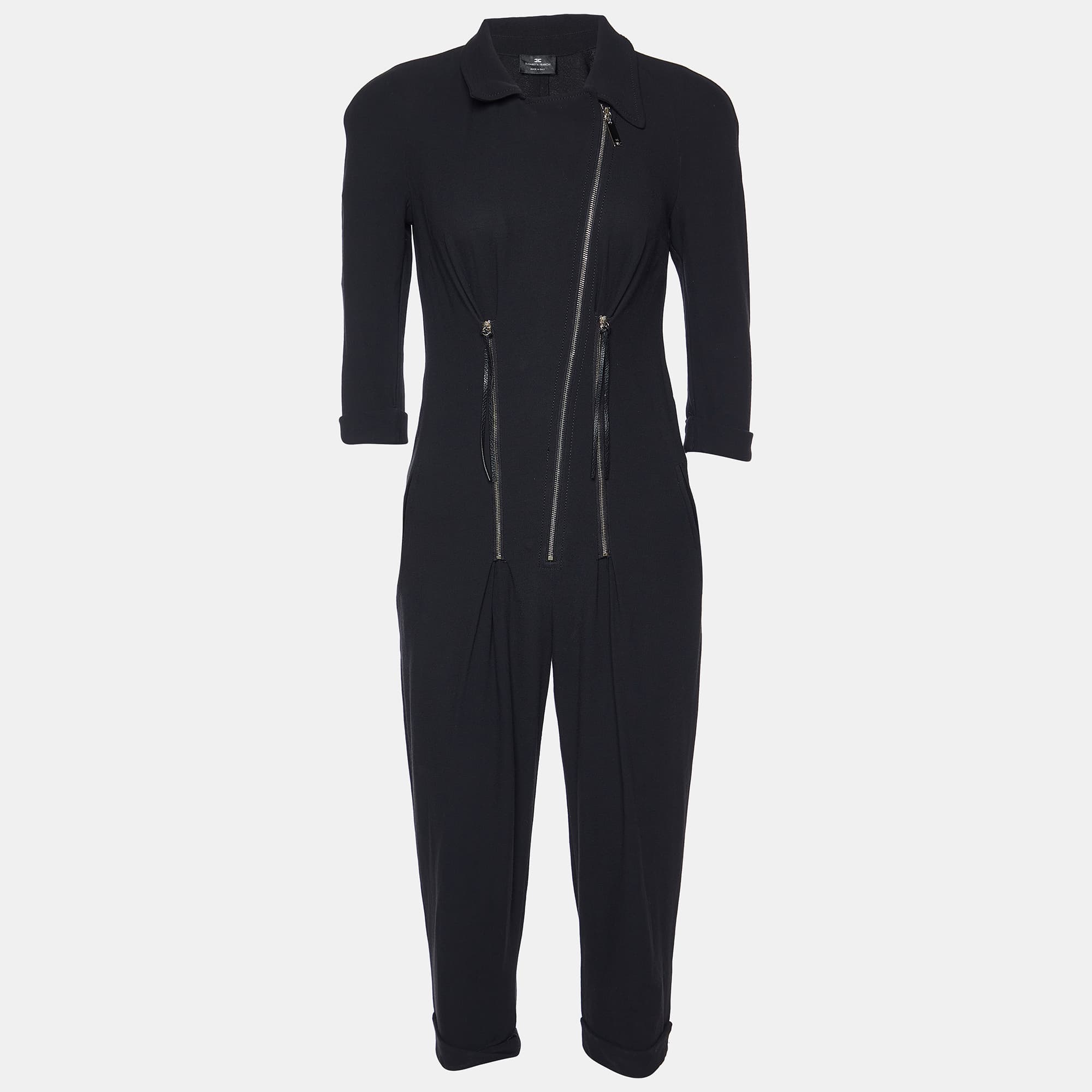 Elisabetta Franchi Black Crepe Zip Detail Jumpsuit S