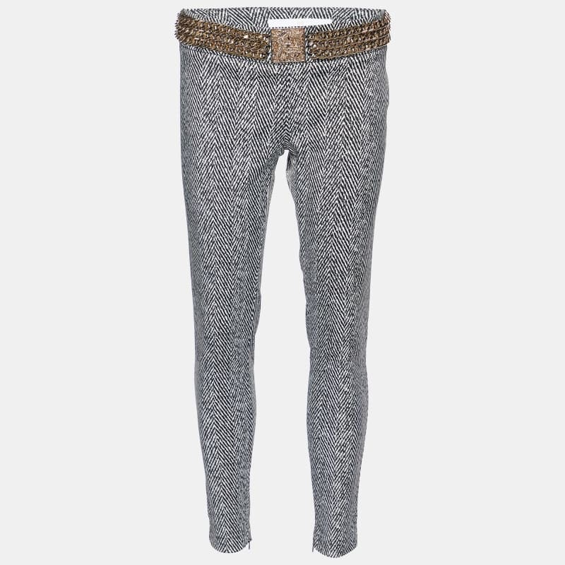 Elisabetta Franchi Gold Monochrome Chevron Nylon Blend Jeggings M