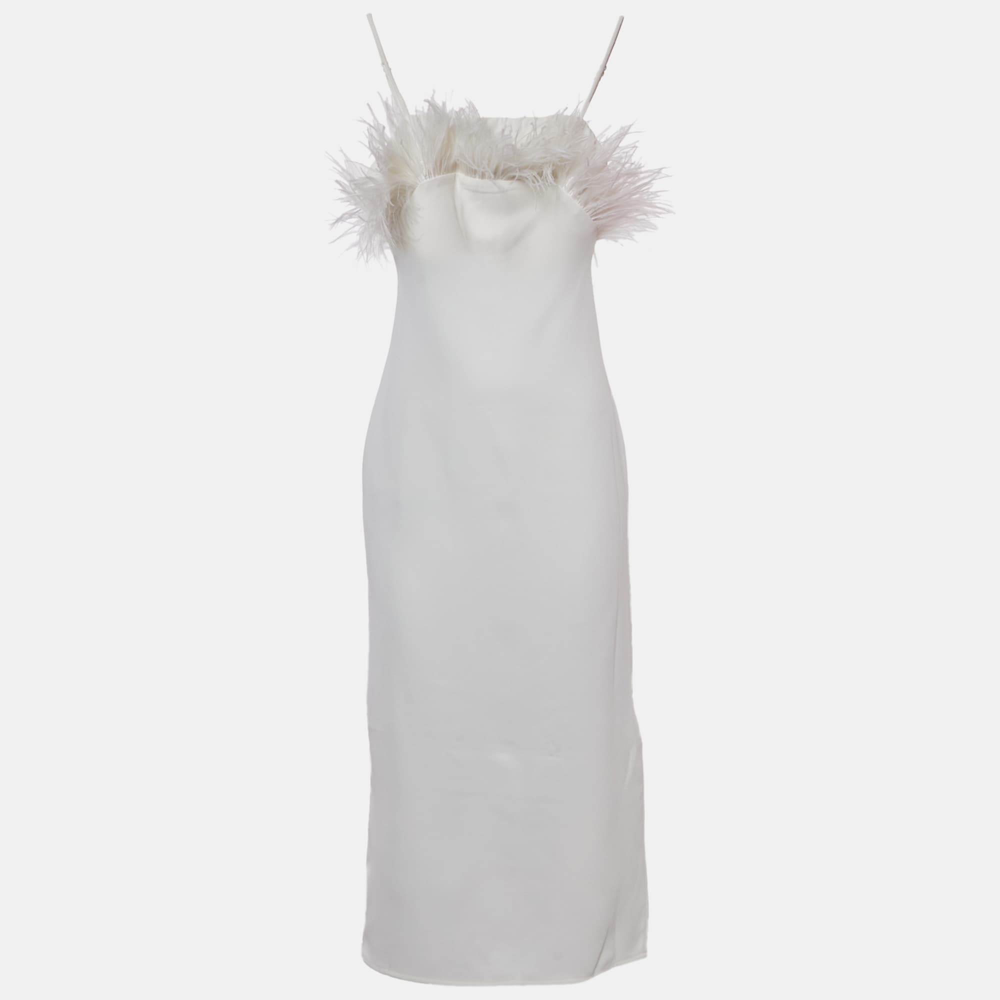 Elliatt Ivory/White Crepe Feather Detail Harley Midi Dress XS