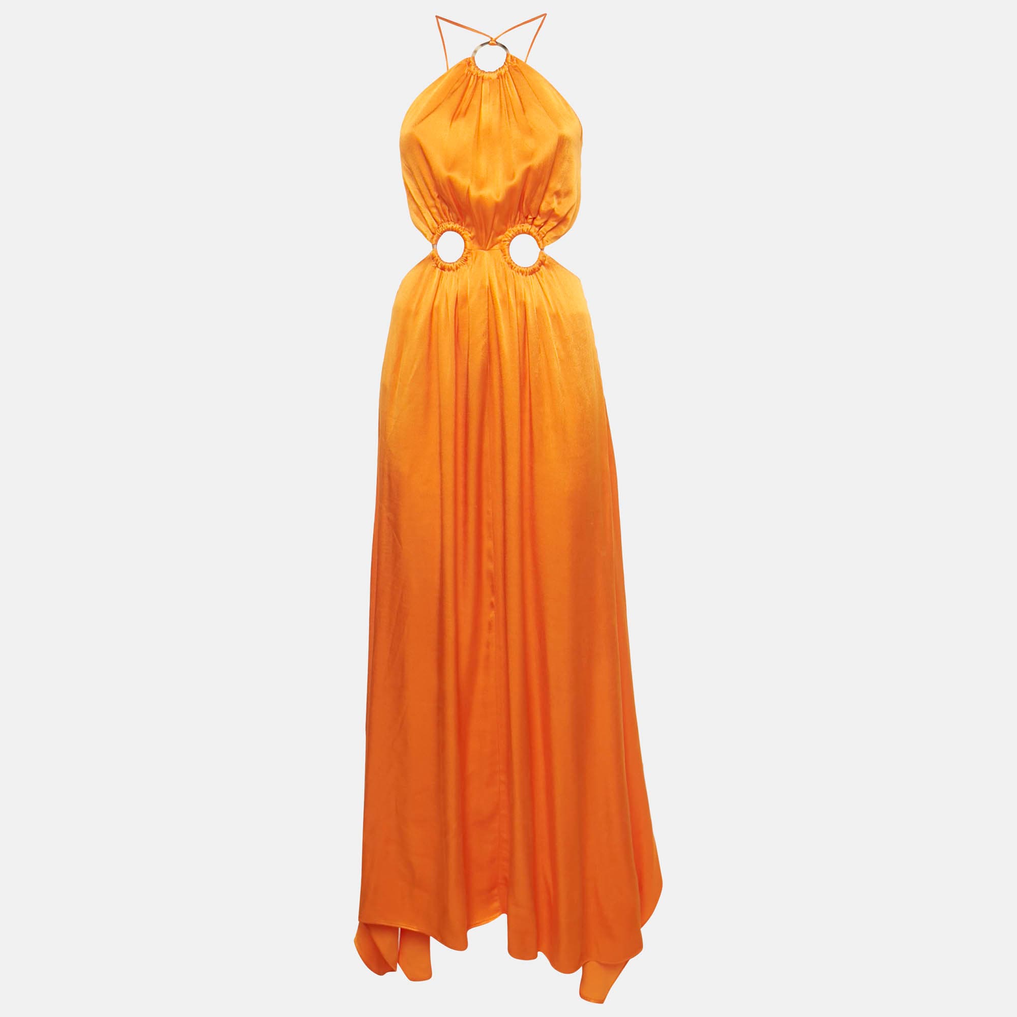 Elliatt Orange Satin Ring Detail Asymmetric Maxi Dress XXS