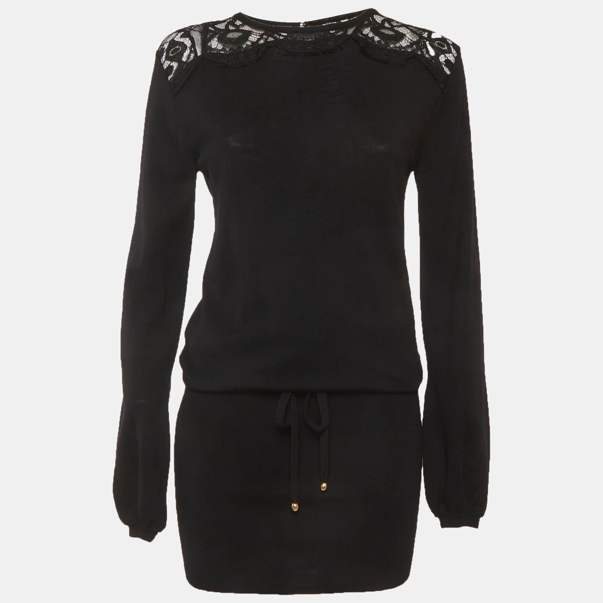 Emilio Pucci Black Lace Trim Wool Knit Dress M