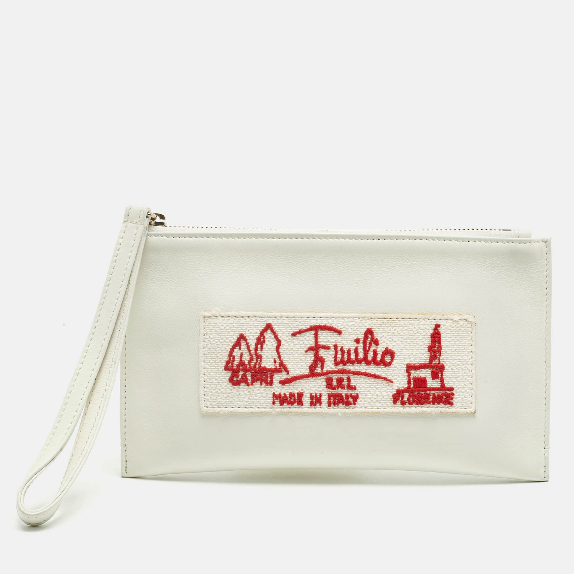 Emilio Pucci Medium White Leather Pouch Clutch