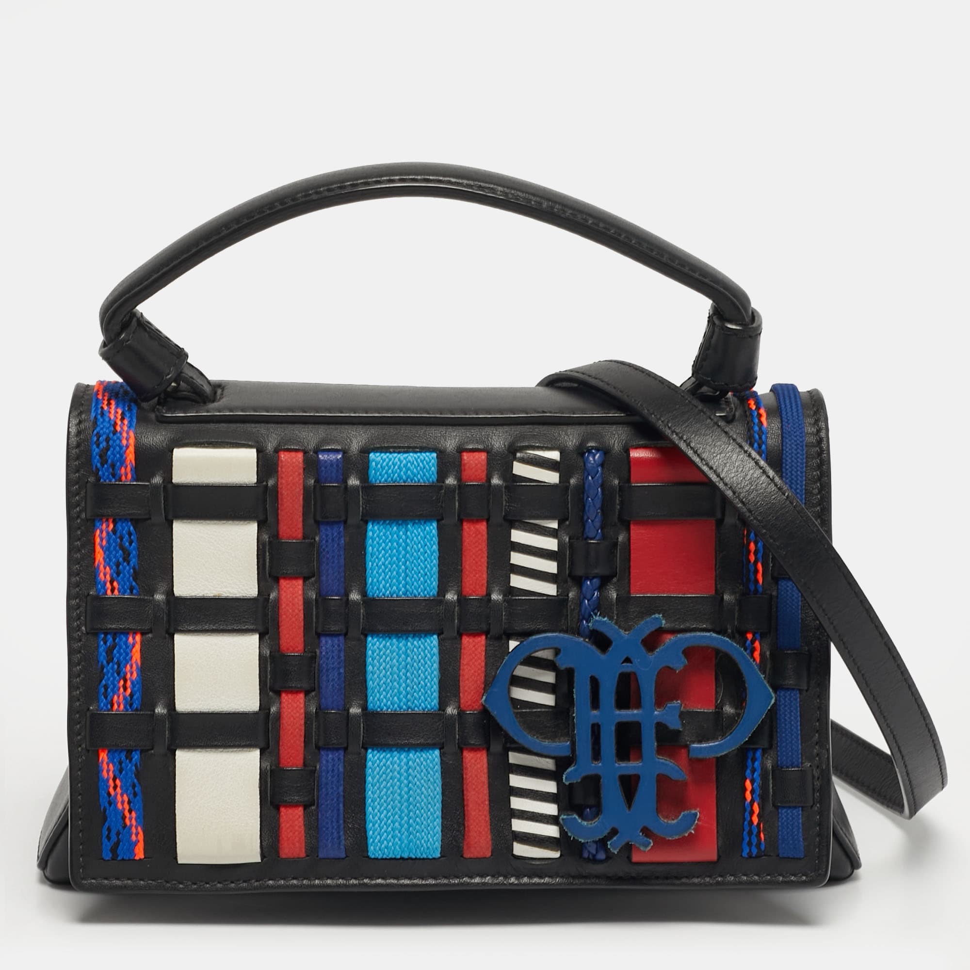 Emilio Pucci Multicolor Woven Fabric and Leather Top Handle Bag
