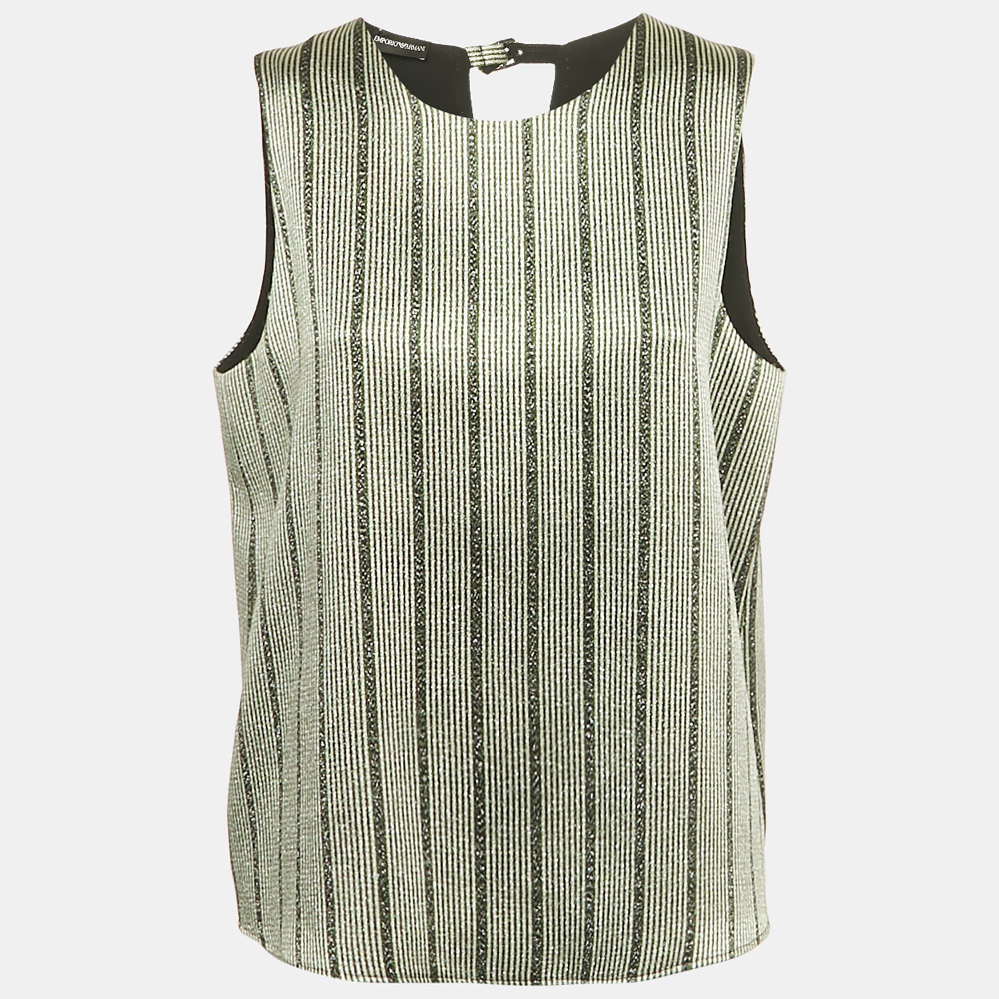 Emporio Armani Green Striped Lurex Sleeveless Top L