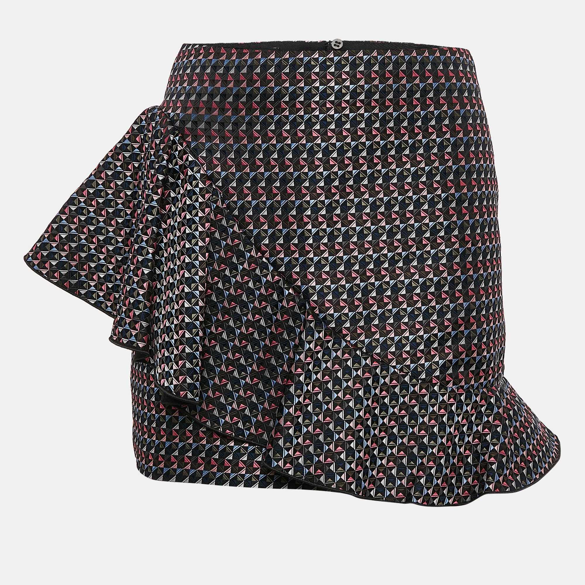 Emporio Armani Multicolor Geometric Jacquard Ruffled Mini Skirt S