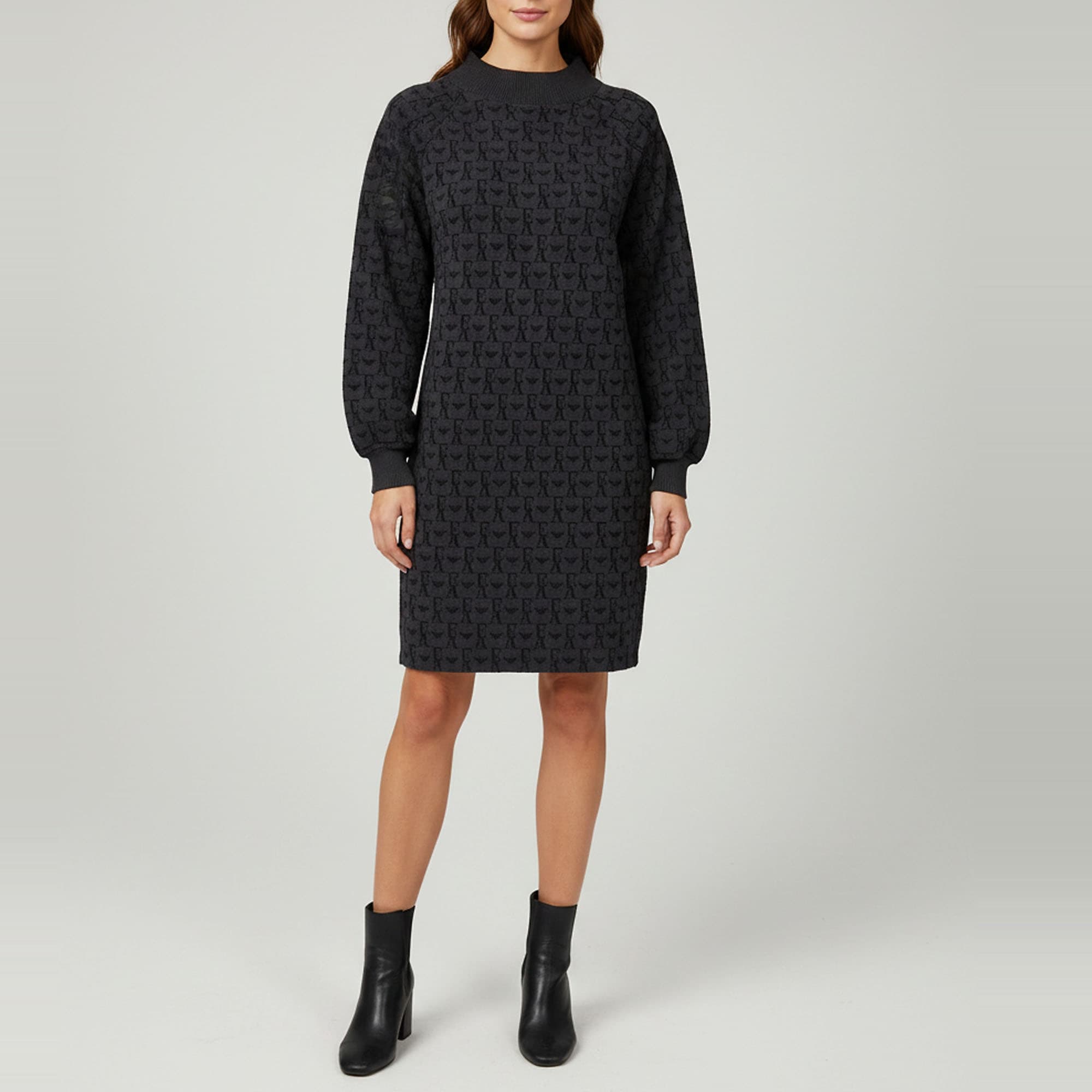 Emporio Armani Navy Blue Monogram Flocked Jersey Dress S