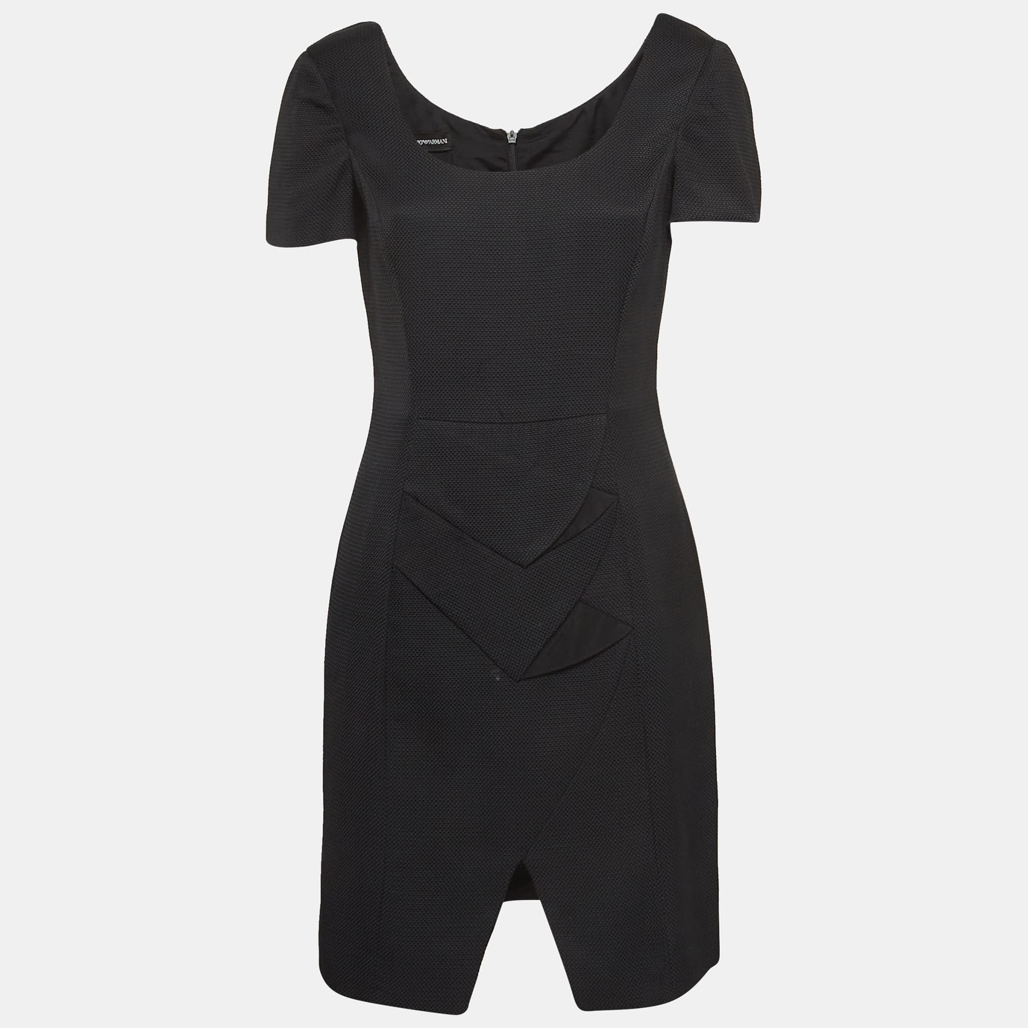 Emporio Armani Black Textured Canvas Mini Dress M