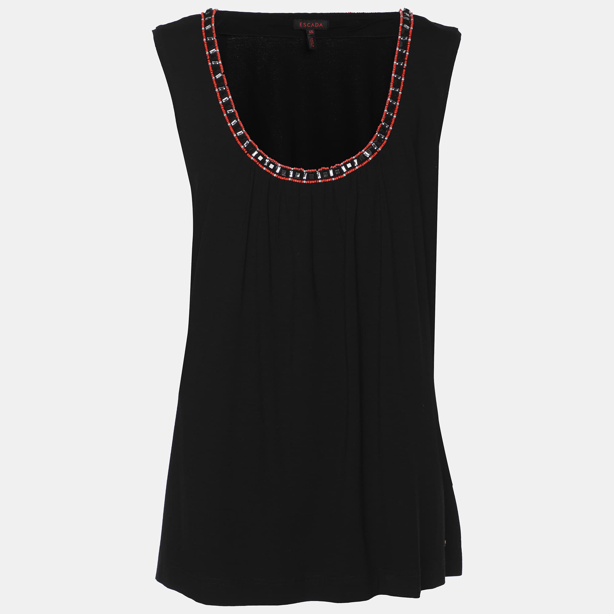 Escada Black Jersey Beads Embellished Sleeveless Top XL