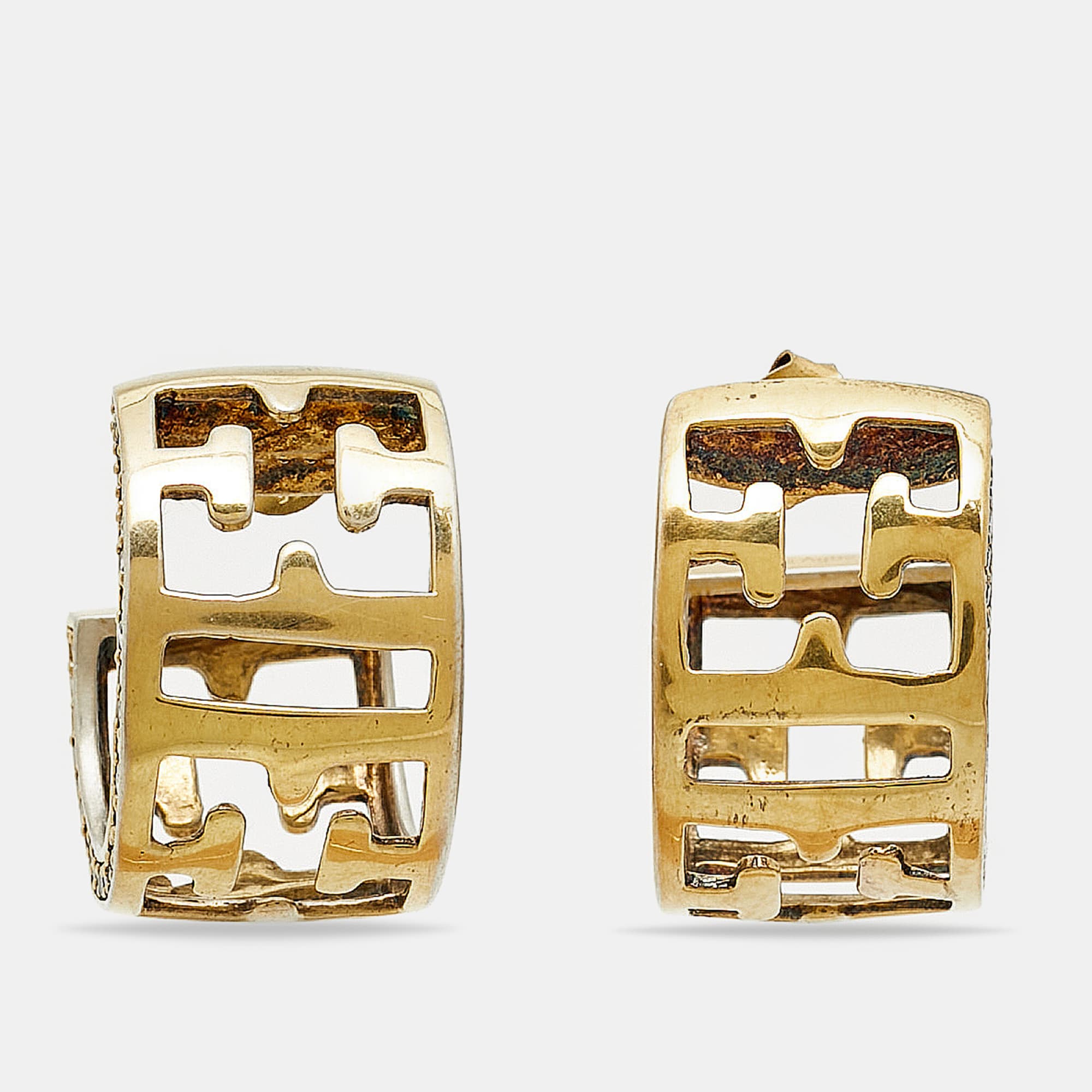 Escada Crystals Gold Plated Sterling Silver Hoop Earrings