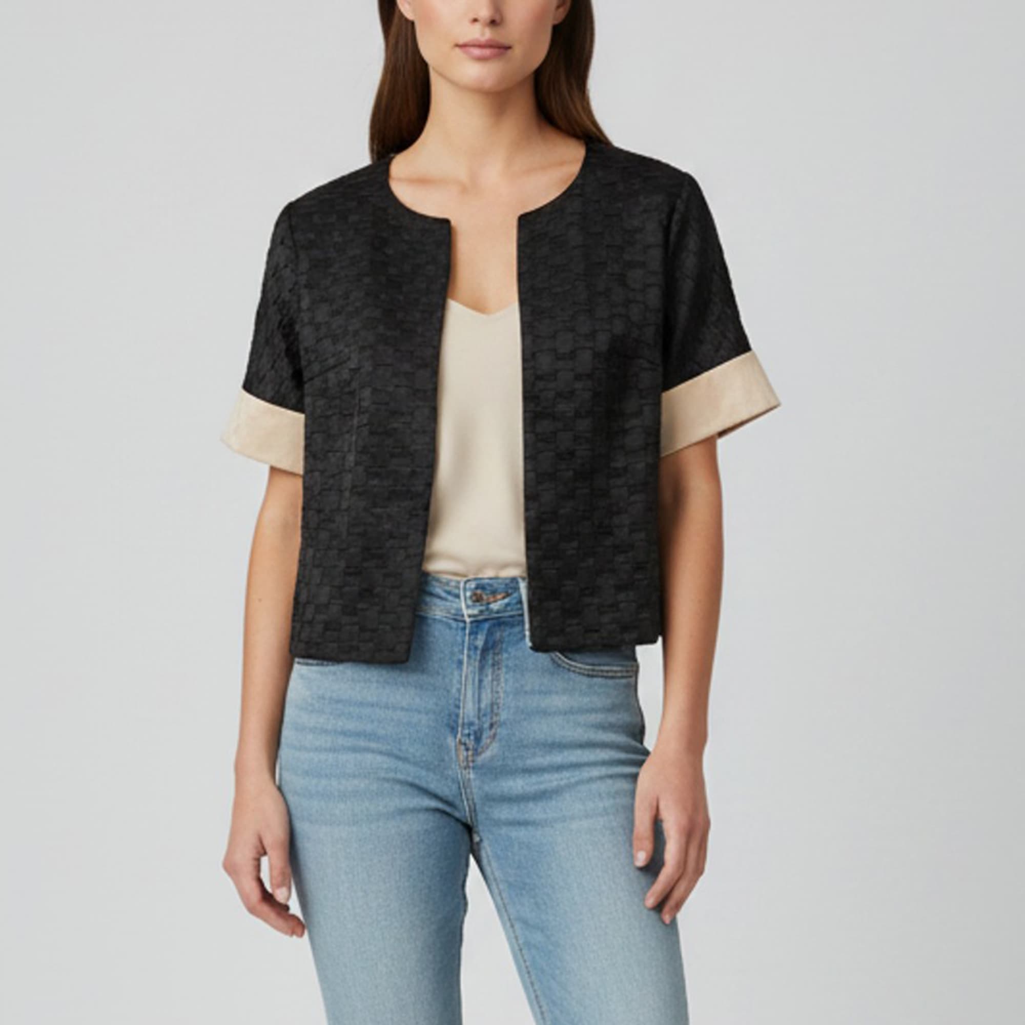 Escada Black/Pink Textured Satin Short Sleeve Jacket M