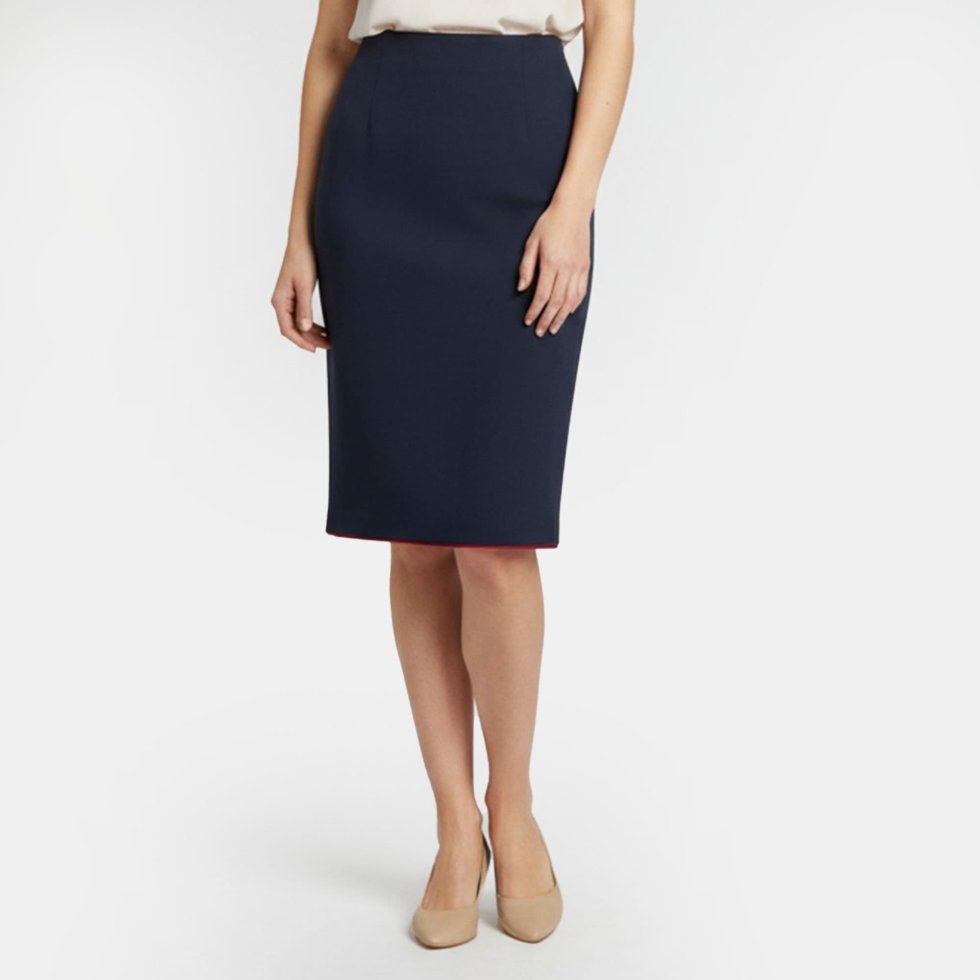 Escada Navy Blue Wool Crepe Pencil Skirt L