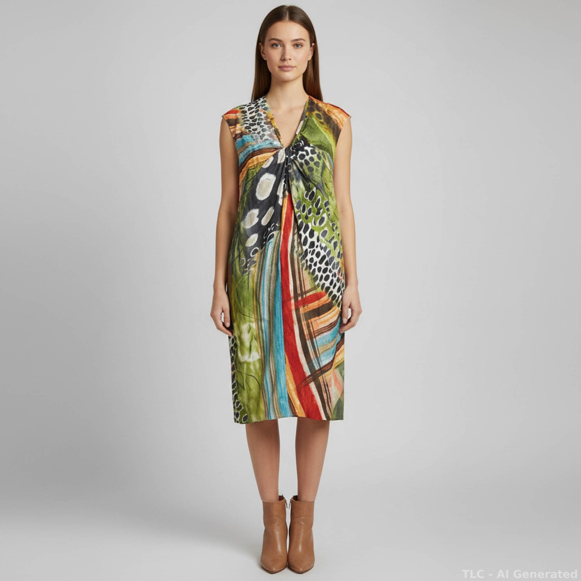 Escada Multicolor Abstract Animal Print Satin Dress M