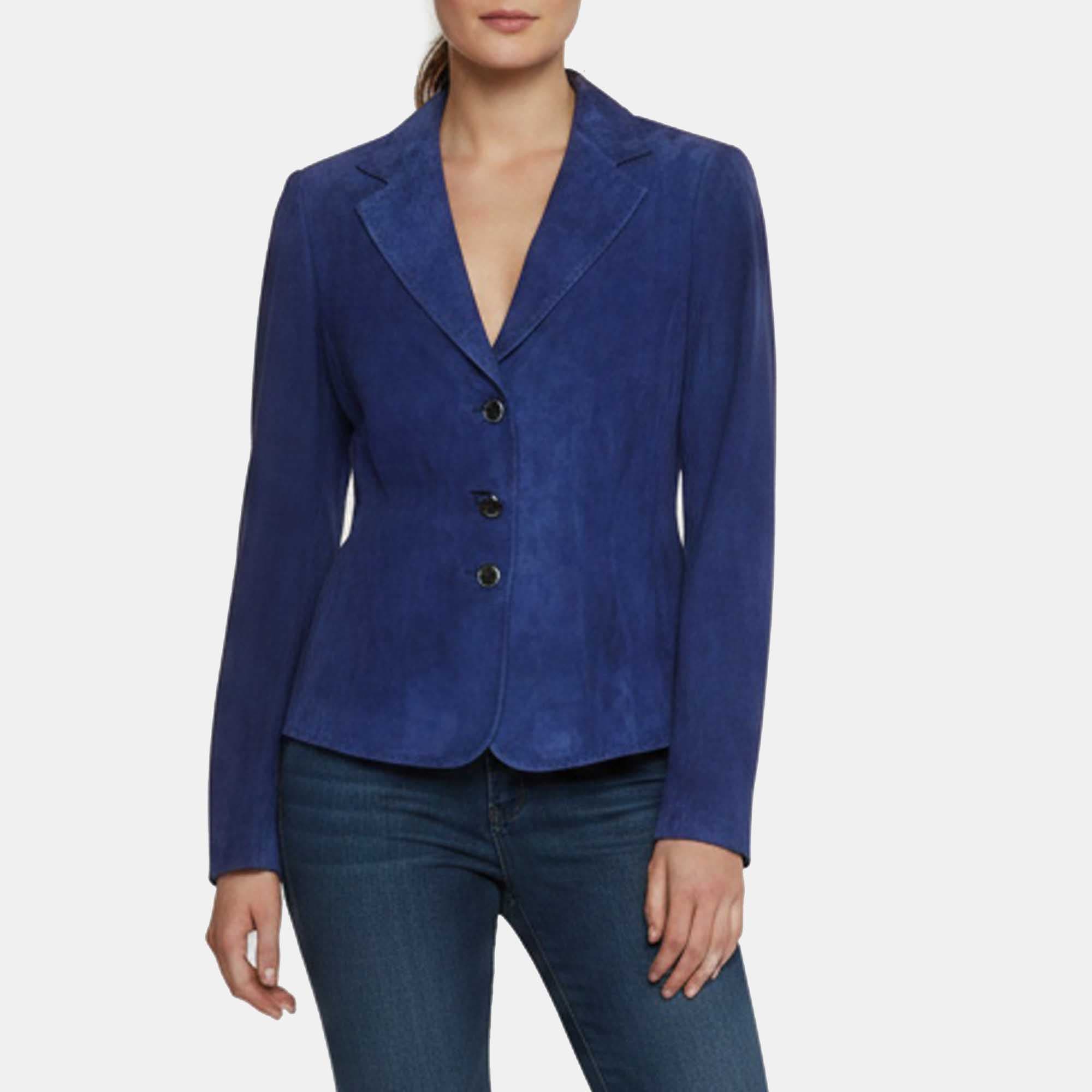 Escada Blue Suede Top Stitch Detail Blazer M