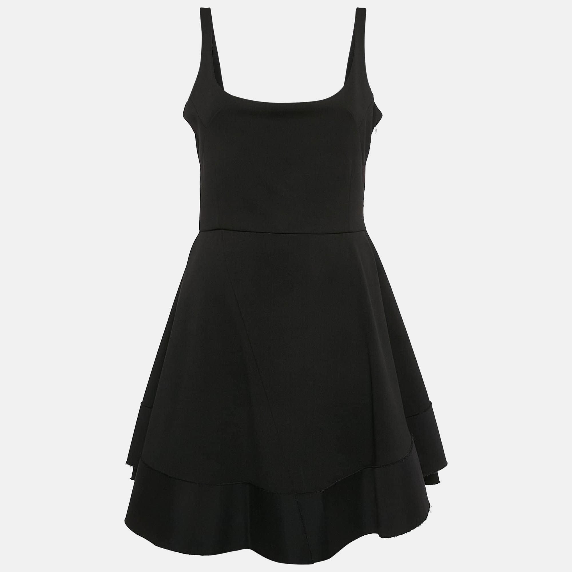 Esteban Cortazar Black Jersey Fit and Flare Mini Dress L