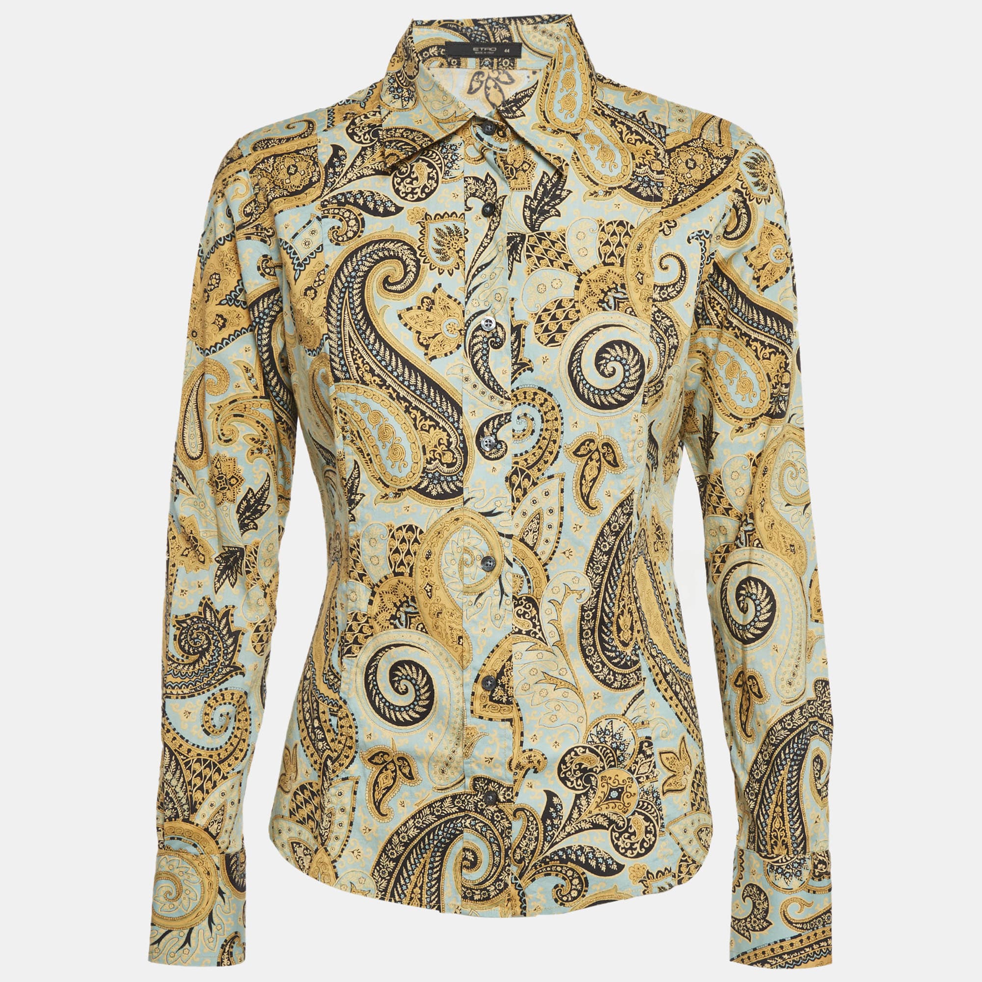 Etro Yellow Printed Cotton Button Front Shirt M