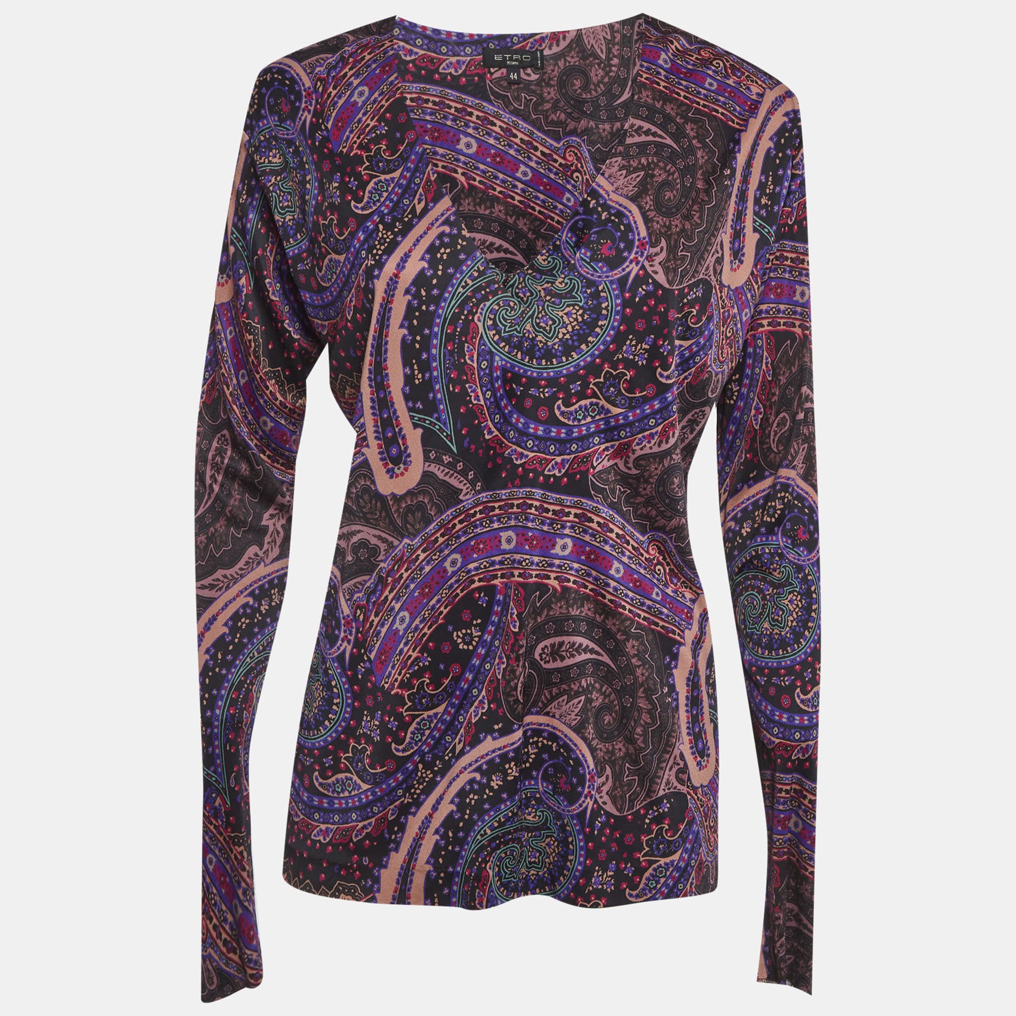 Etro Multicolour Paisley Print Jersey Long Sleeve Top M