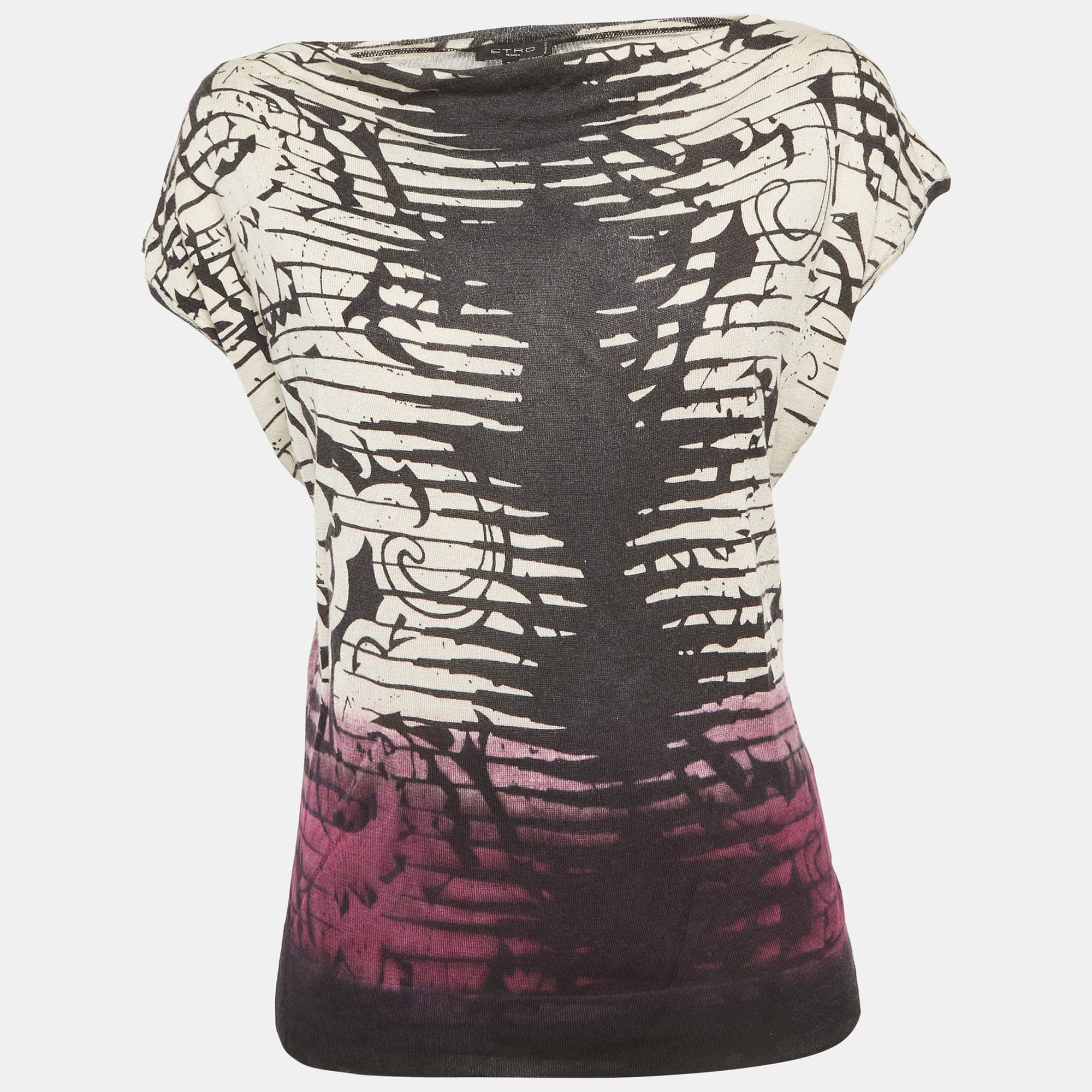Etro Multicolor Print Silk Blend Cowl Neck Top M