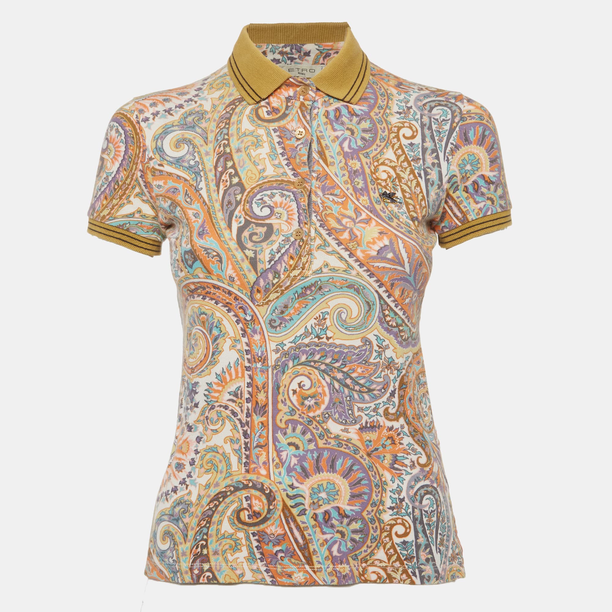 Etro Multicolor Paisley-print Cotton Polo T-Shirt S