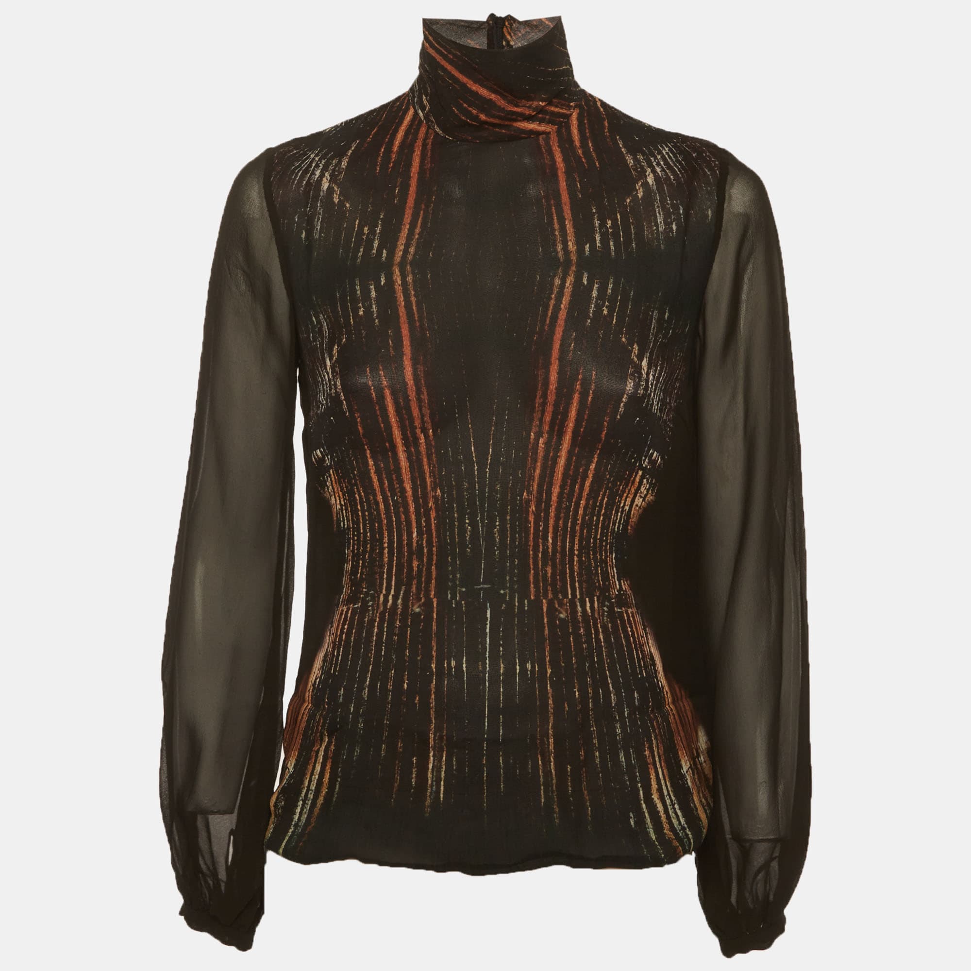 Etro Black Printed Silk Sheer Top S