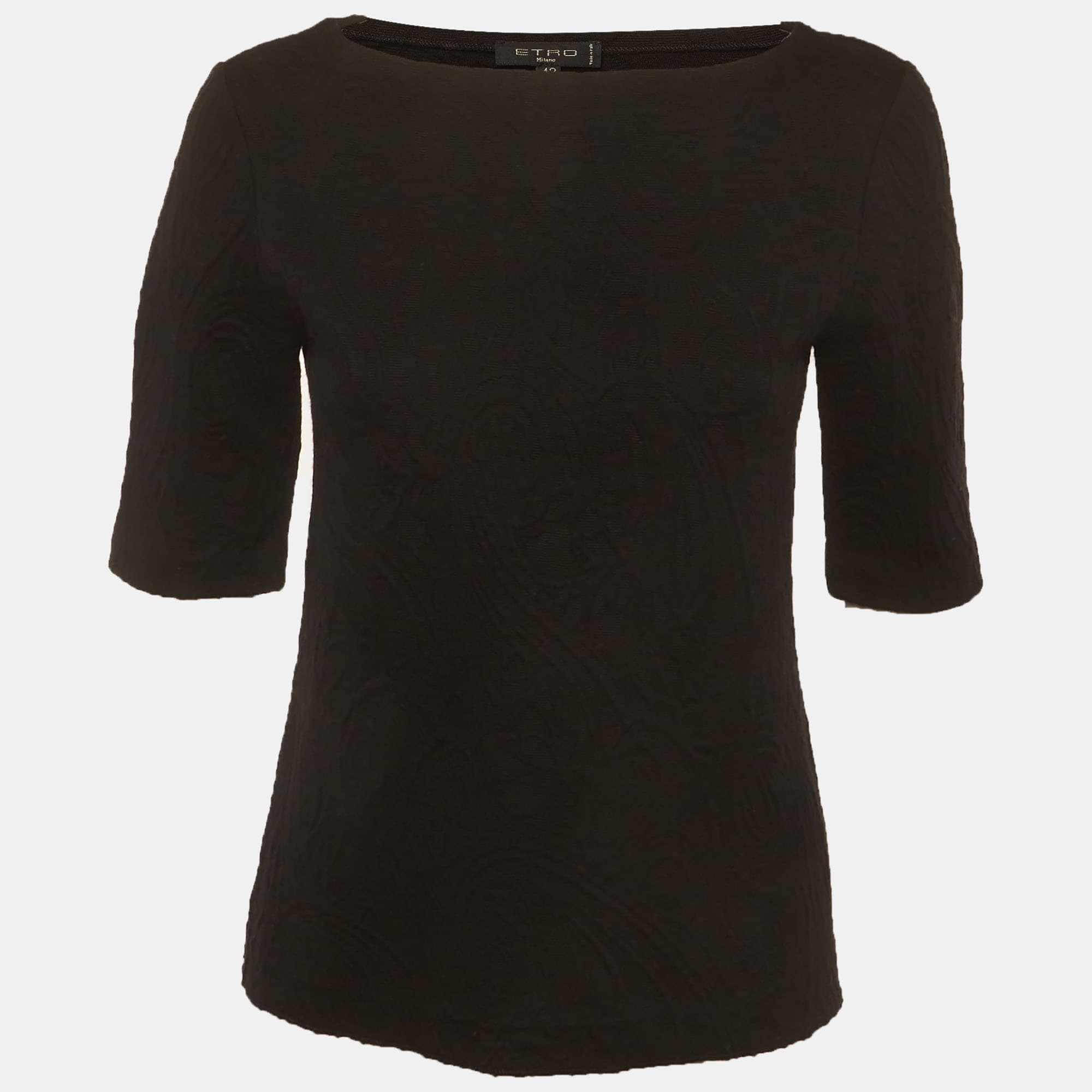 Etro Black Paisley Wool Jacquard Bateau Neck Top M