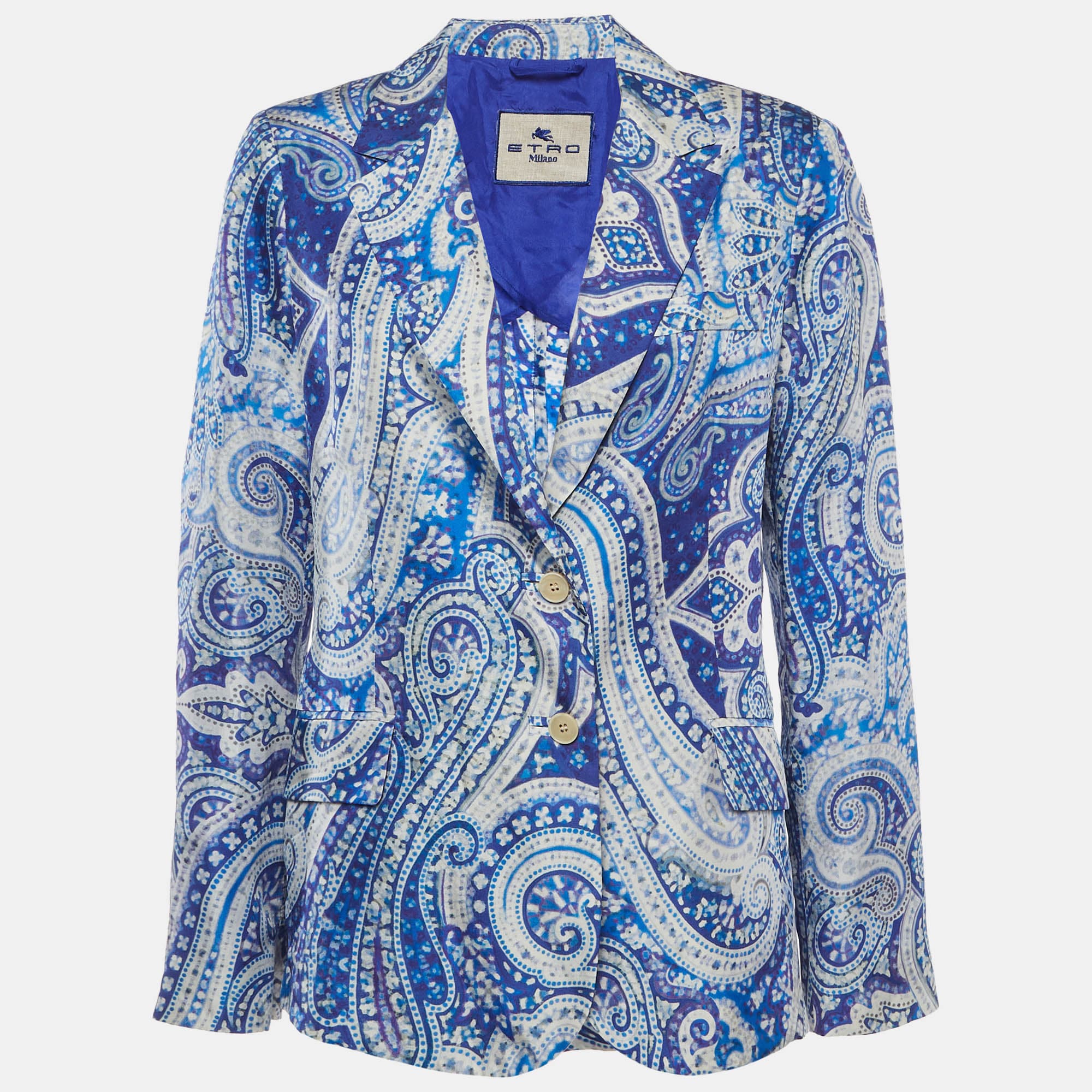 Etro Blue Paisley Silk Blazer L
