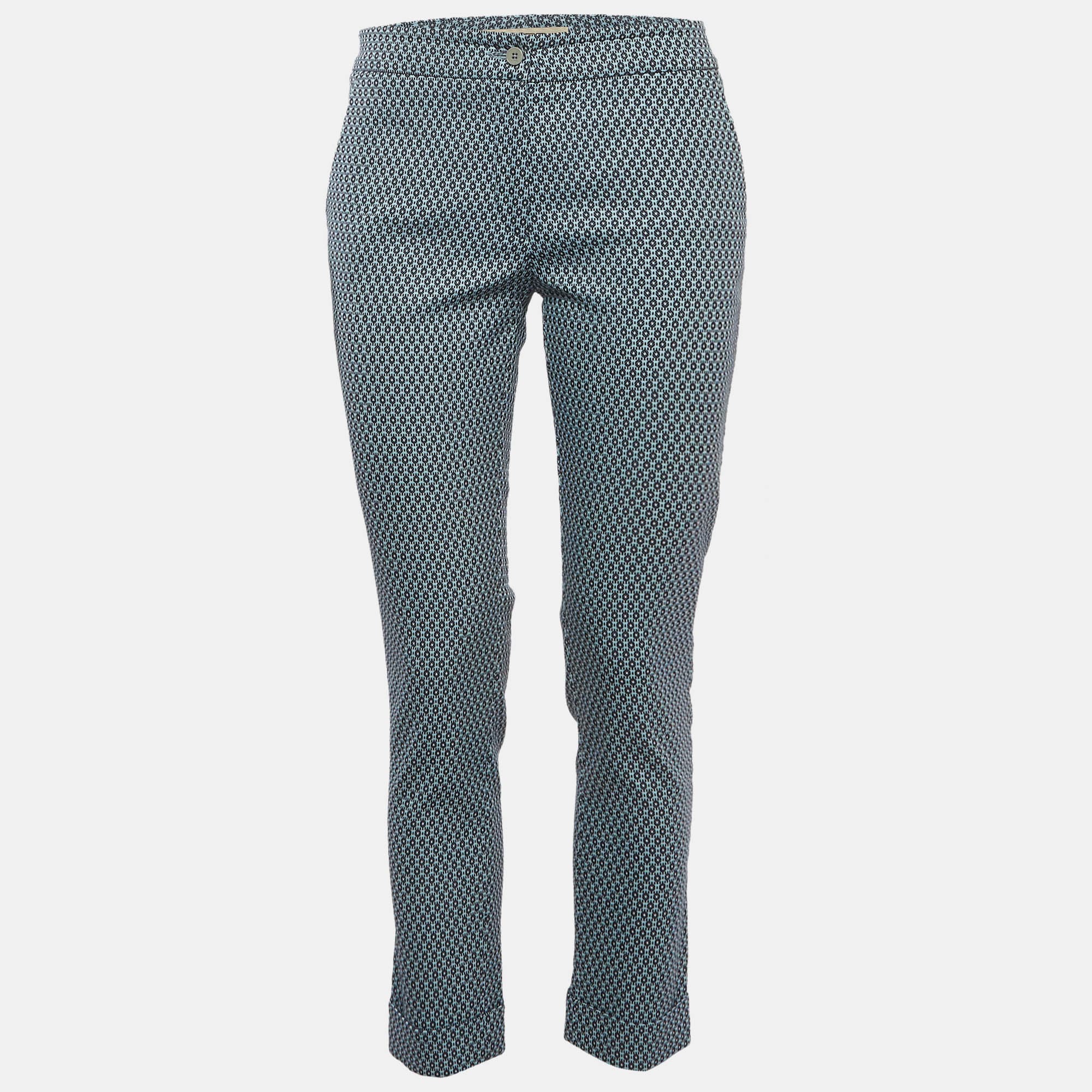 Etro Blue Jacquard Skinny Trousers S