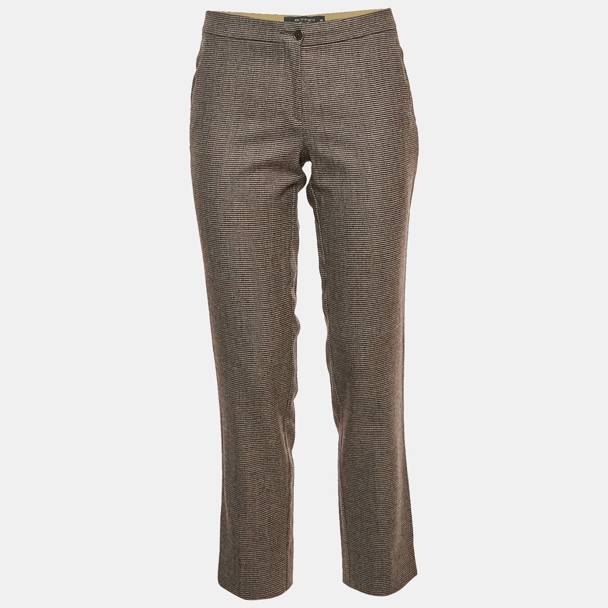 Etro Red Micro Houndstooth Wool Blend Cropped Trousers S