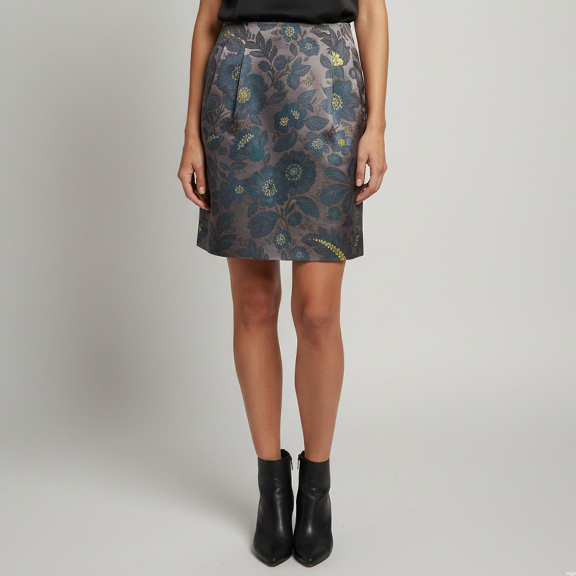 Etro Grey Floral Jacquard Pleated Mini Skirt S