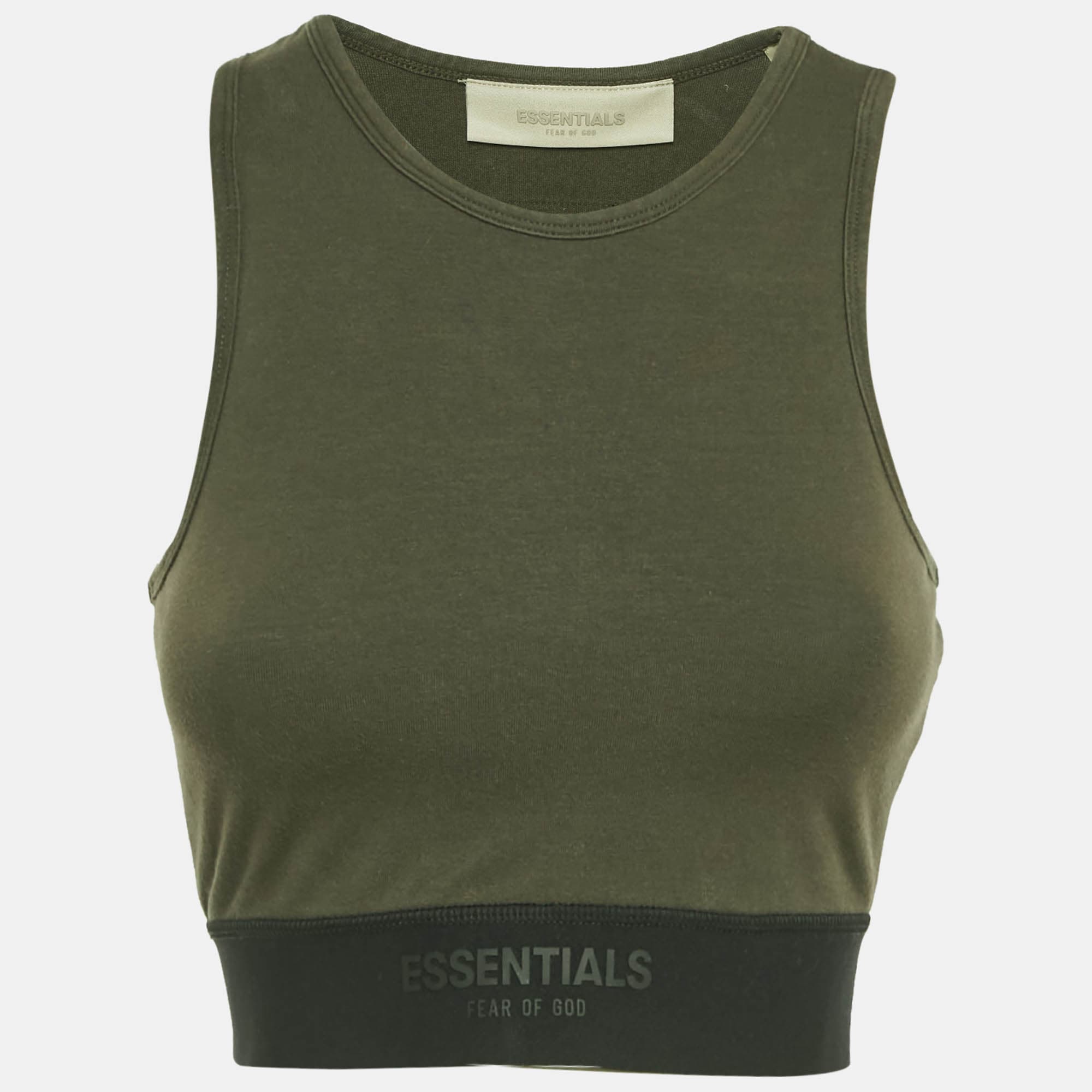 Fear of God Essentials Military Green Cotton Knit Sport Tank Top S