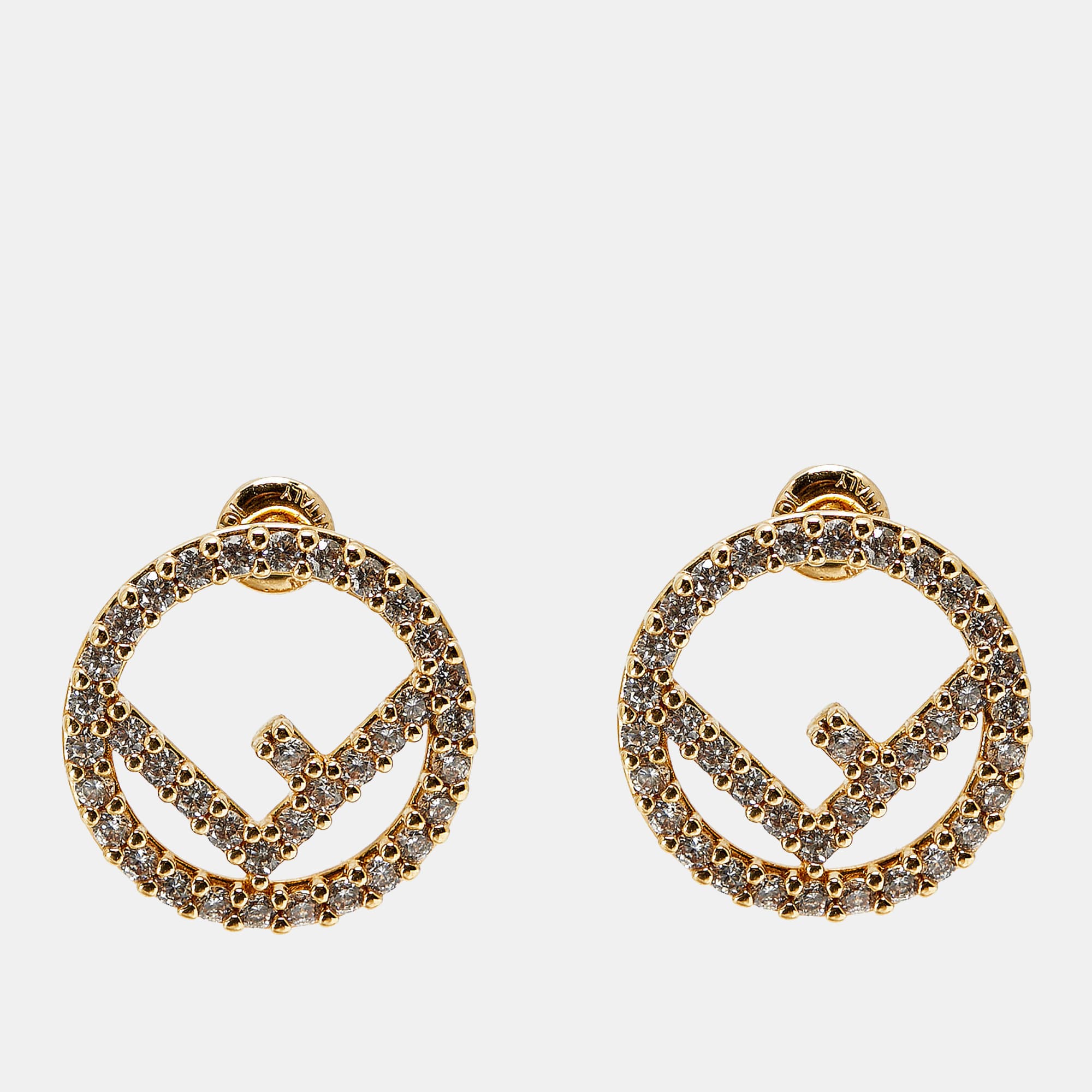 Fendi F is Fendi Crystal Gold Tone Stud Earrings