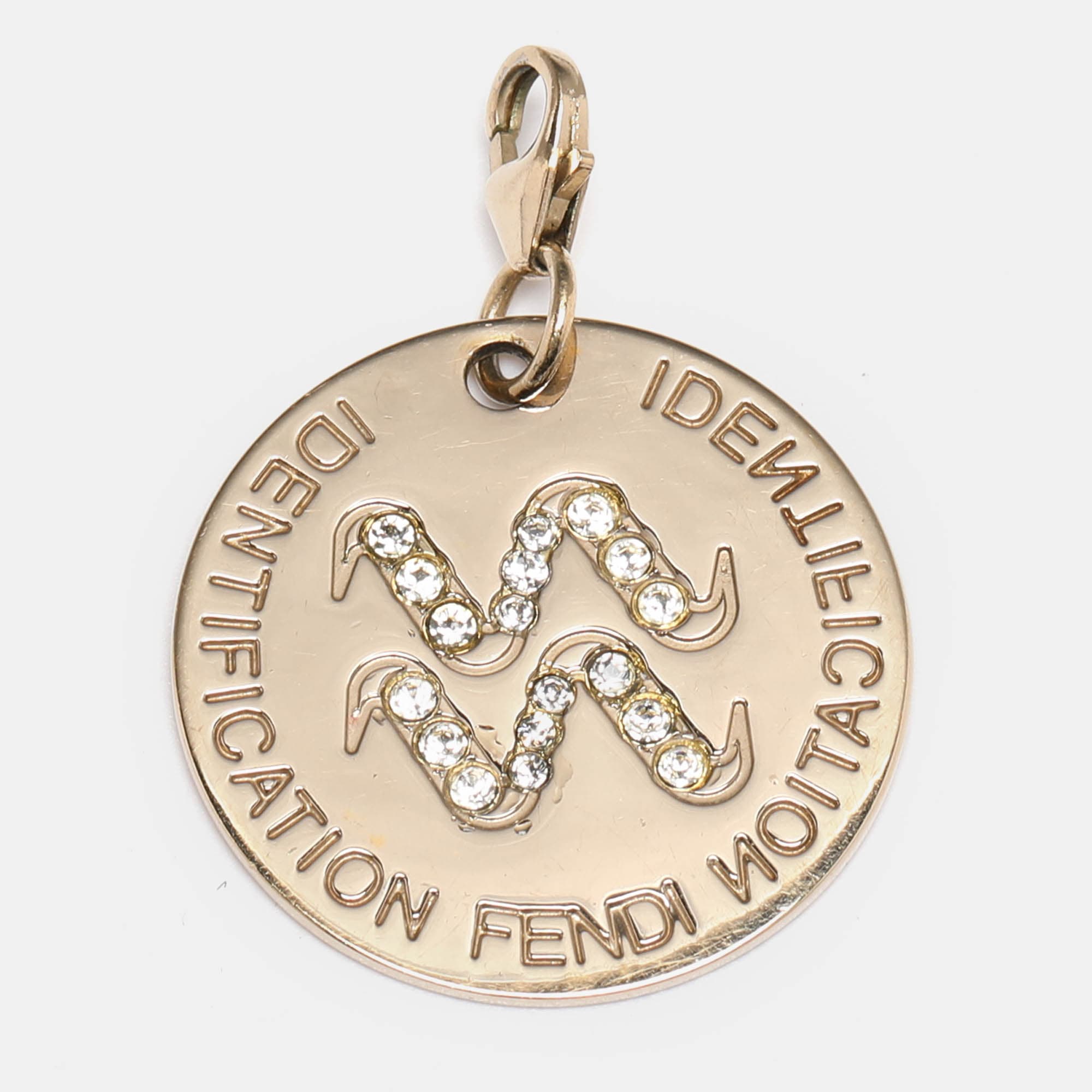 Fendi Gold Tone Hardware Crystal Identification Pendant