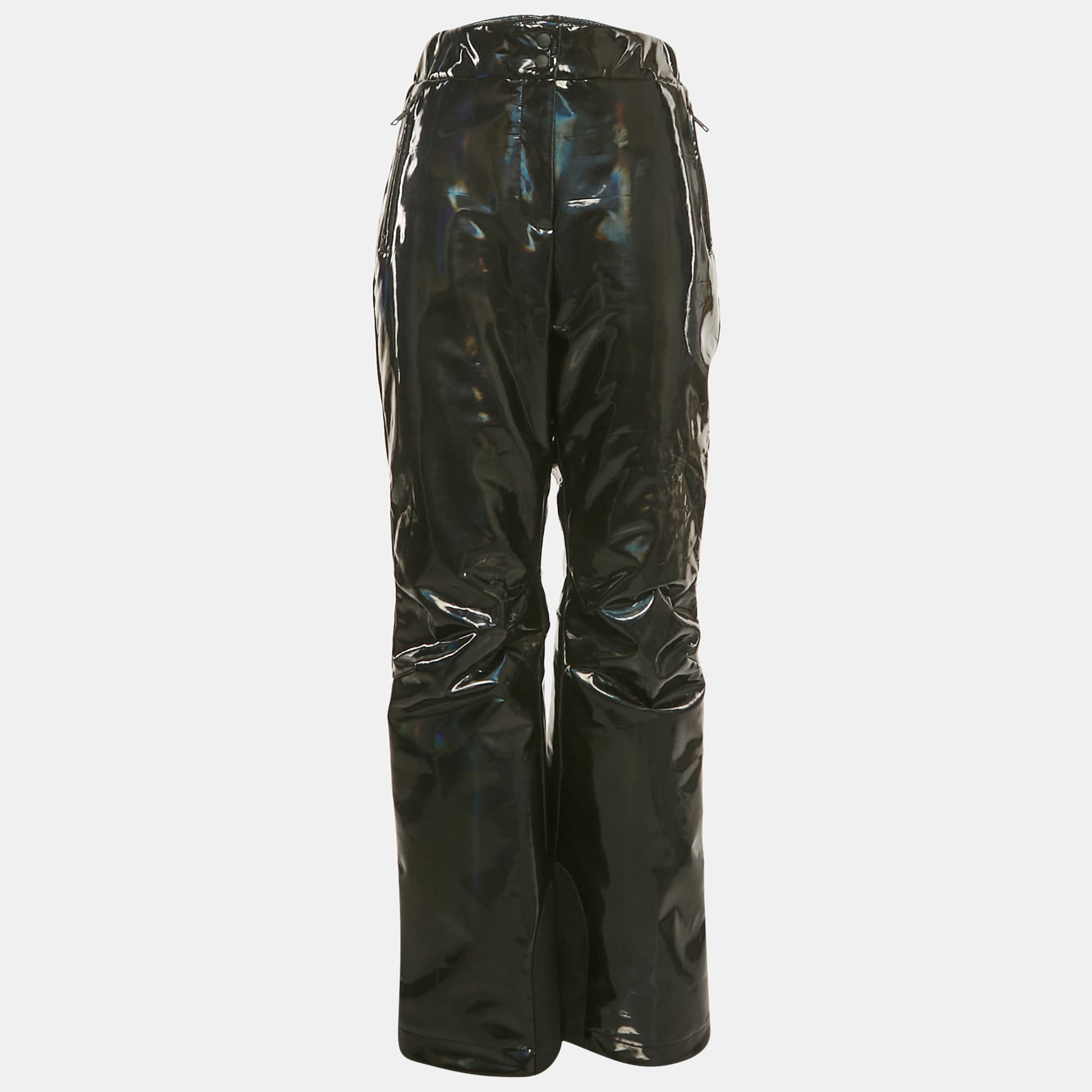 Fendi Black Logo Strip Holographic Synthetic Ski Pants L