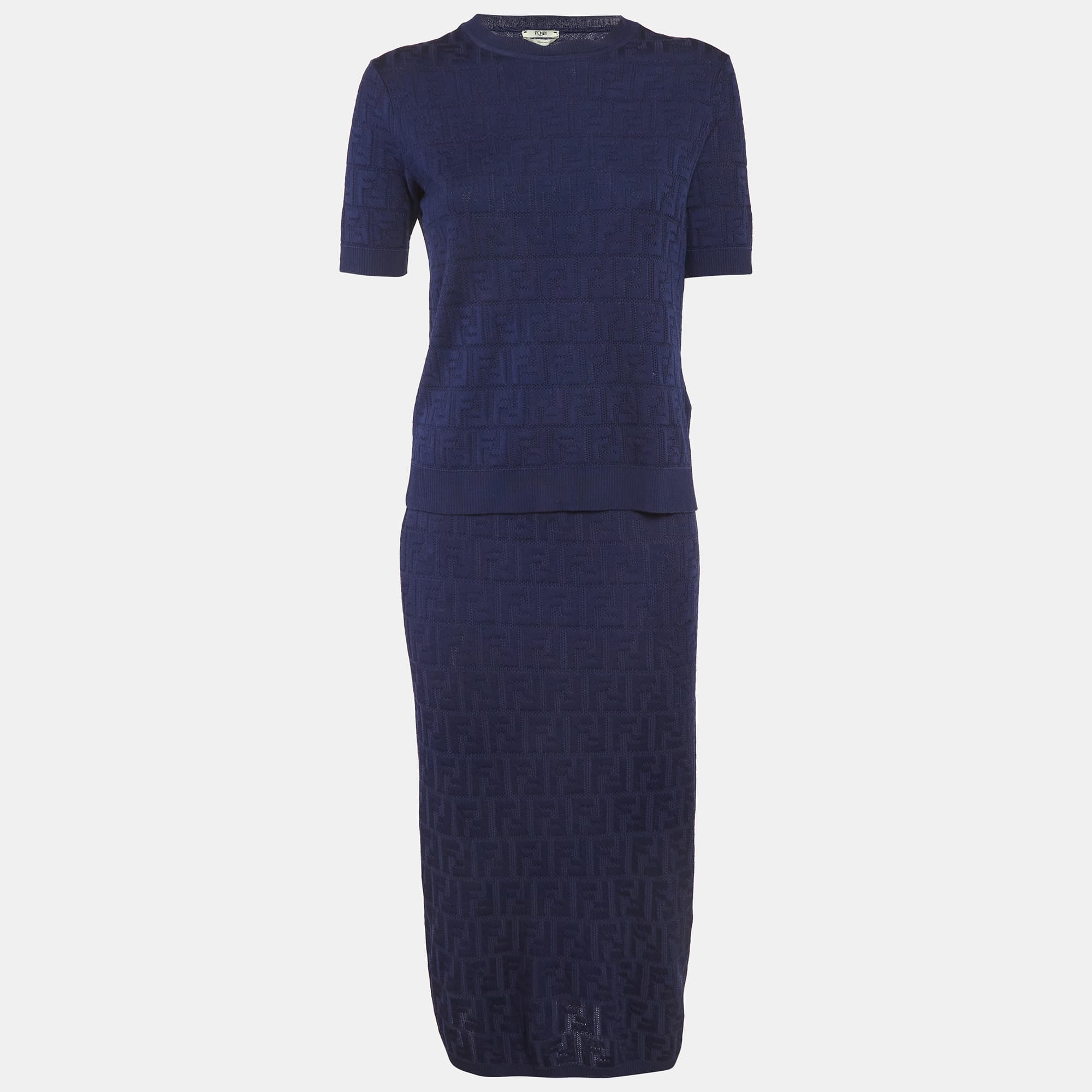 Fendi Blue FF Jersey Top and Skirt Set S/M