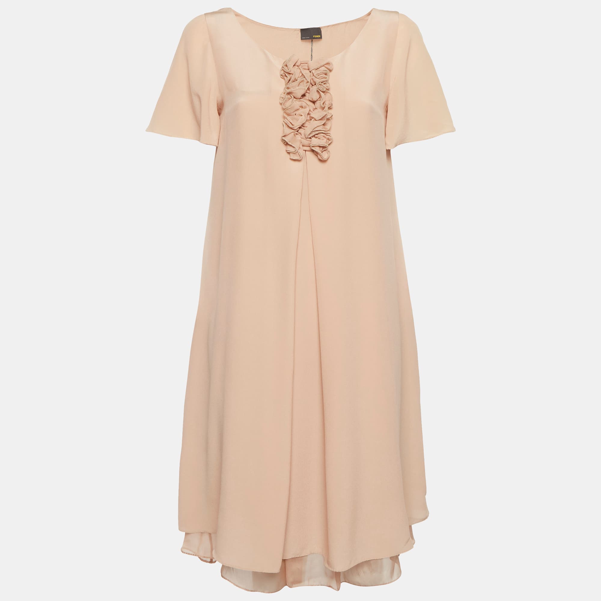 Fendi Beige Silk Frilled Short Dress M