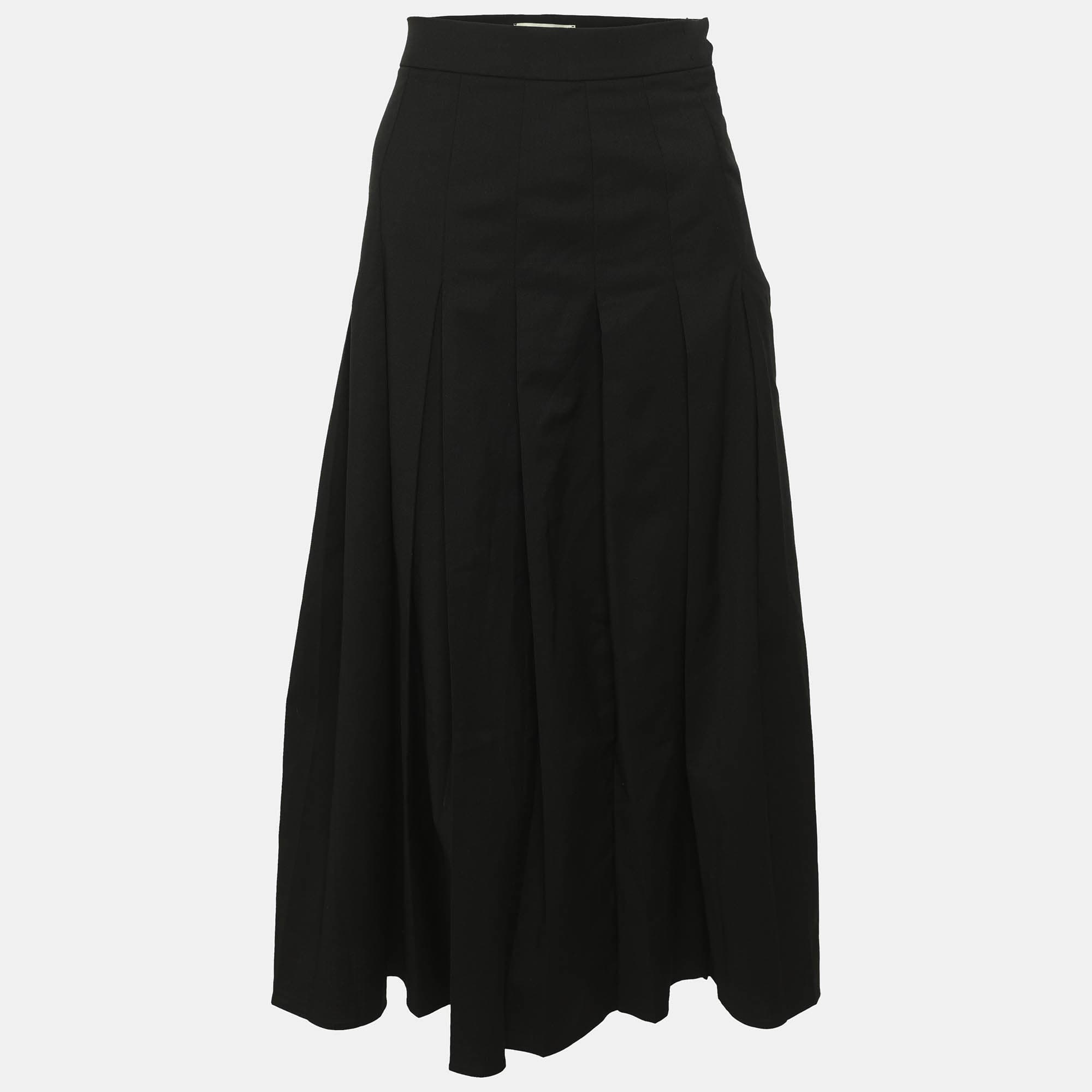 Fendi Black Polyester Pleated Maxi Skirt L