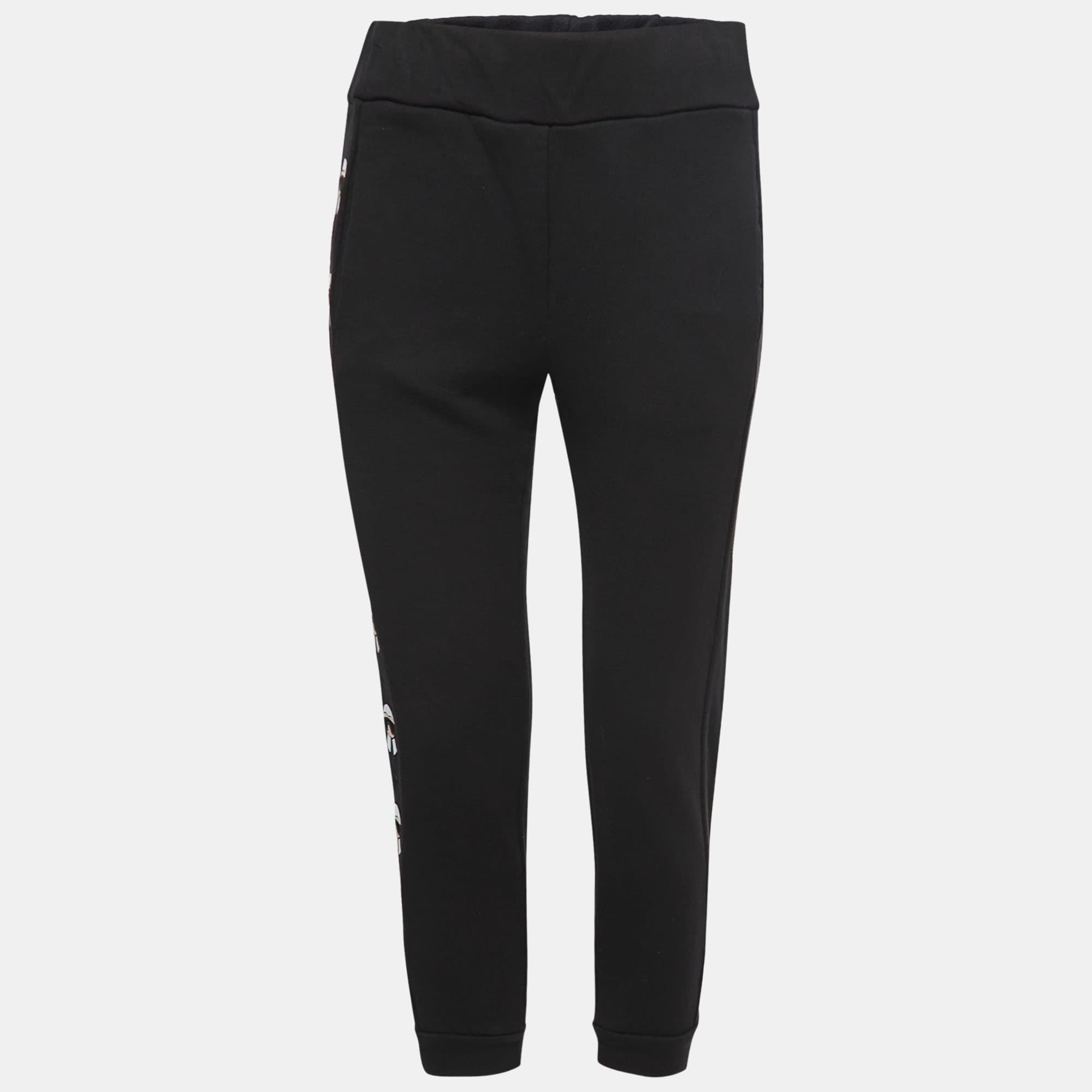 Fendi Black Cotton Karlito Stripe Detail Joggers M