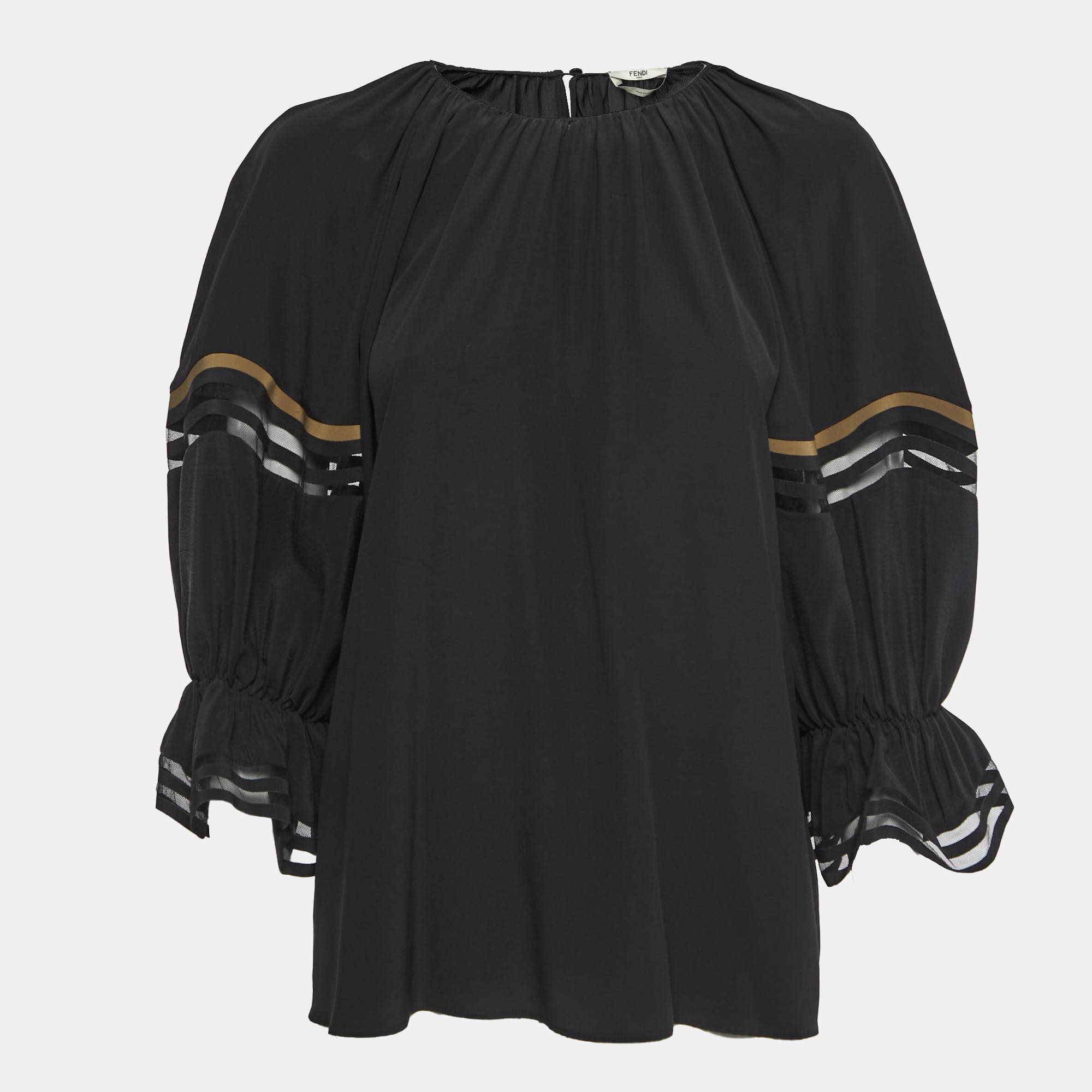 Fendi Black Silk Balloon Sleeve Top S