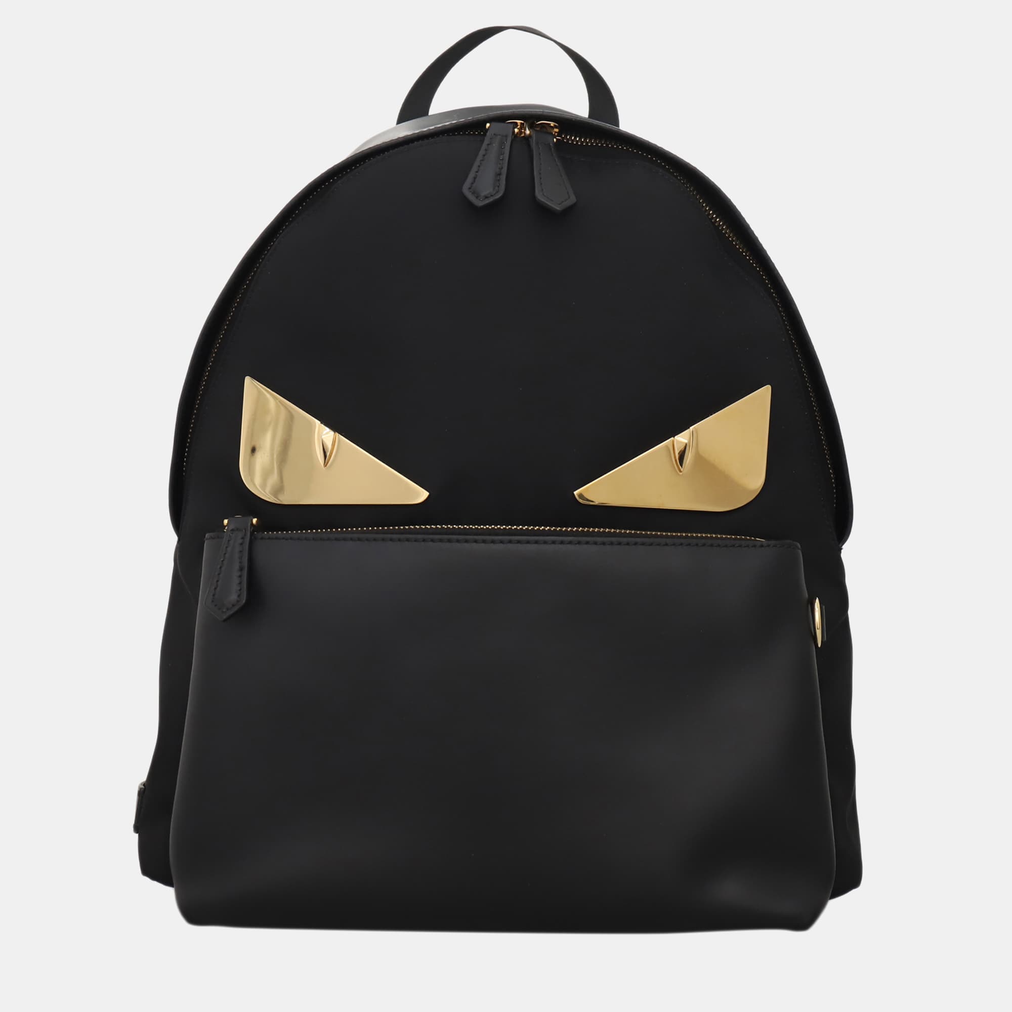 Fendi Bag Bugs Black Leather Nylon Backpack Bag