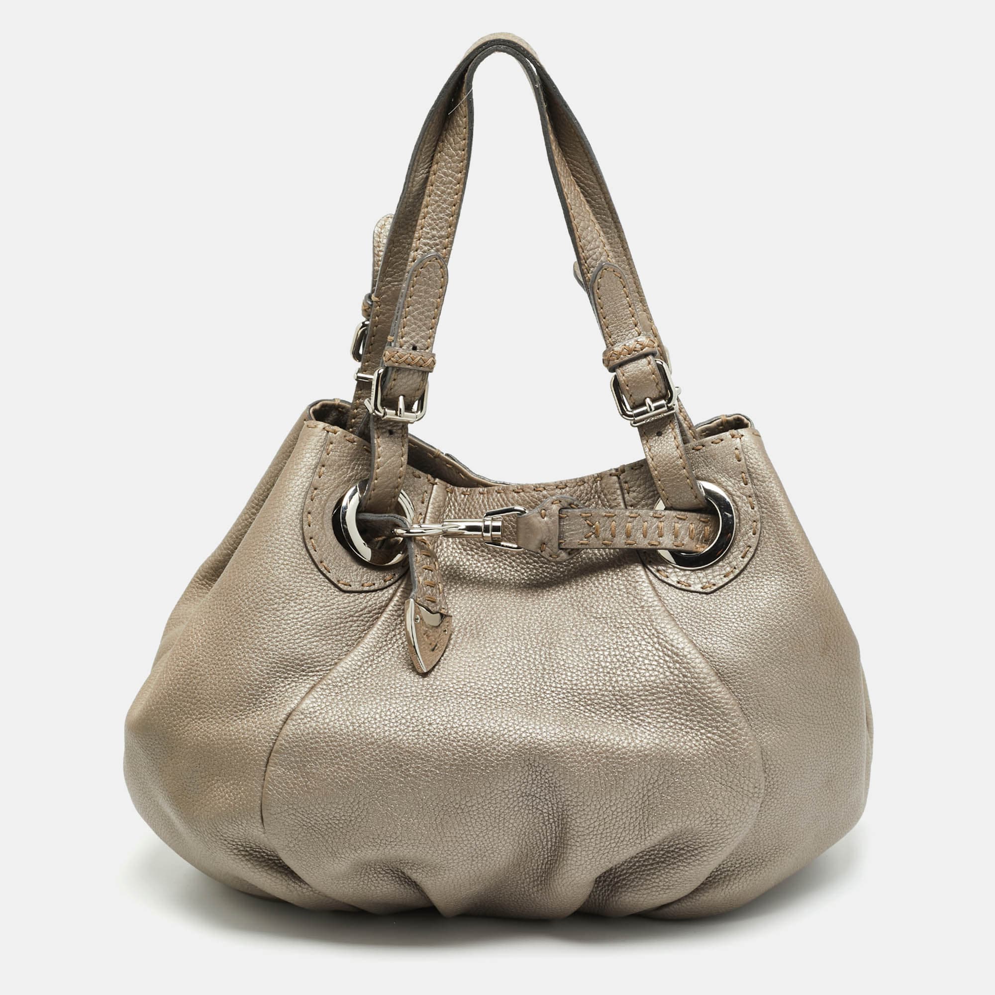 Fendi Pomodorino Metallic Selleria Leather Shoulder Bag