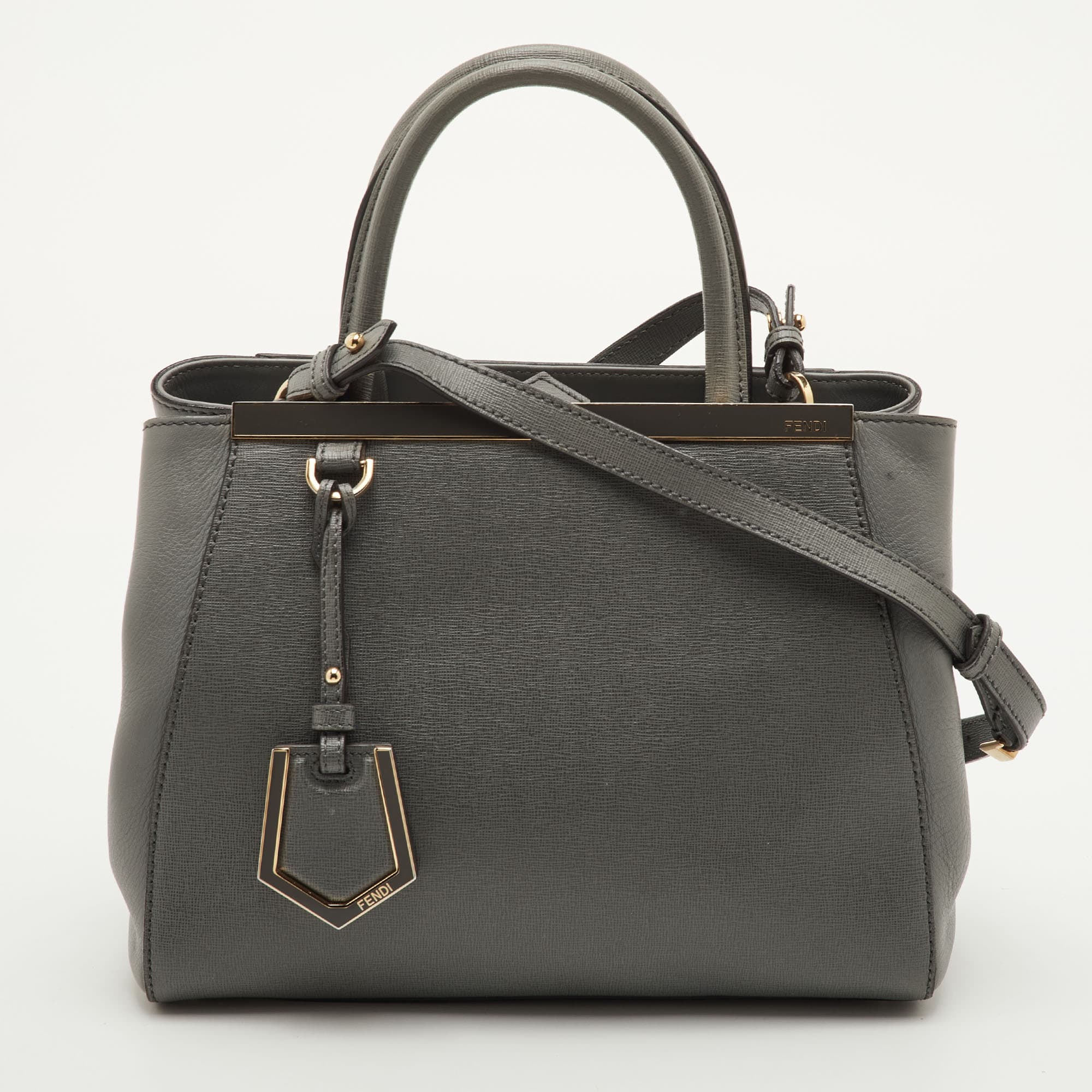 Fendi 2Jours Petite Grey Leather Tote