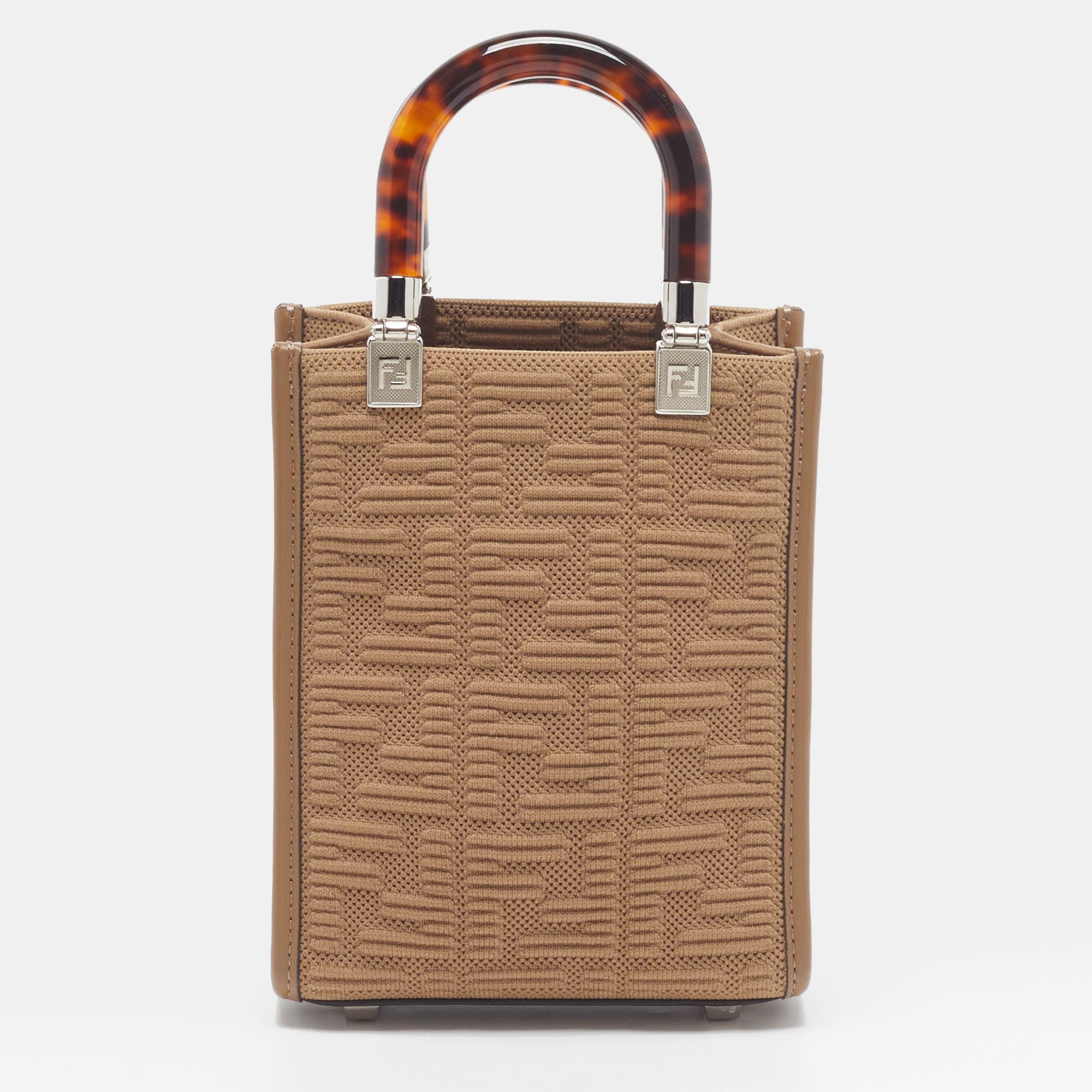 Fendi Sunshine Mini Beige Zucca Embossed Fabric Tote