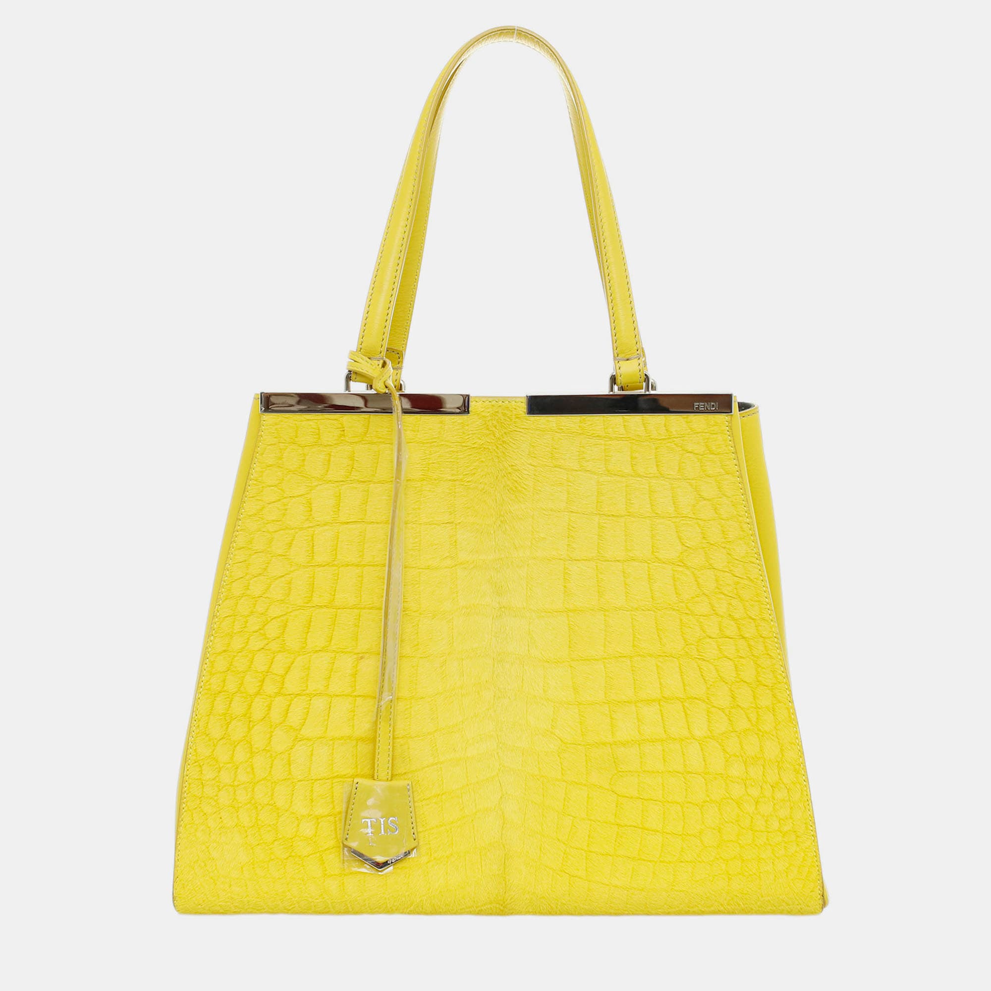 Fendi 3Jours Large Yellow Crocodile Embossed Pony Hair and Leather Top Handle Bag