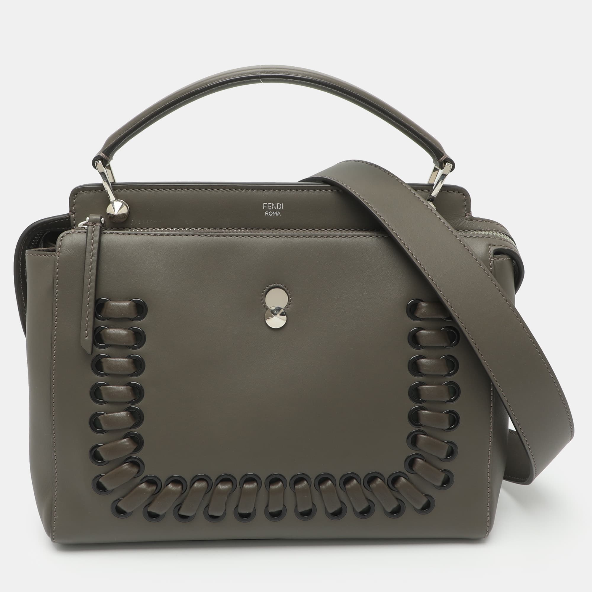 Fendi Dotcom Grey Leather Top Handle Bag