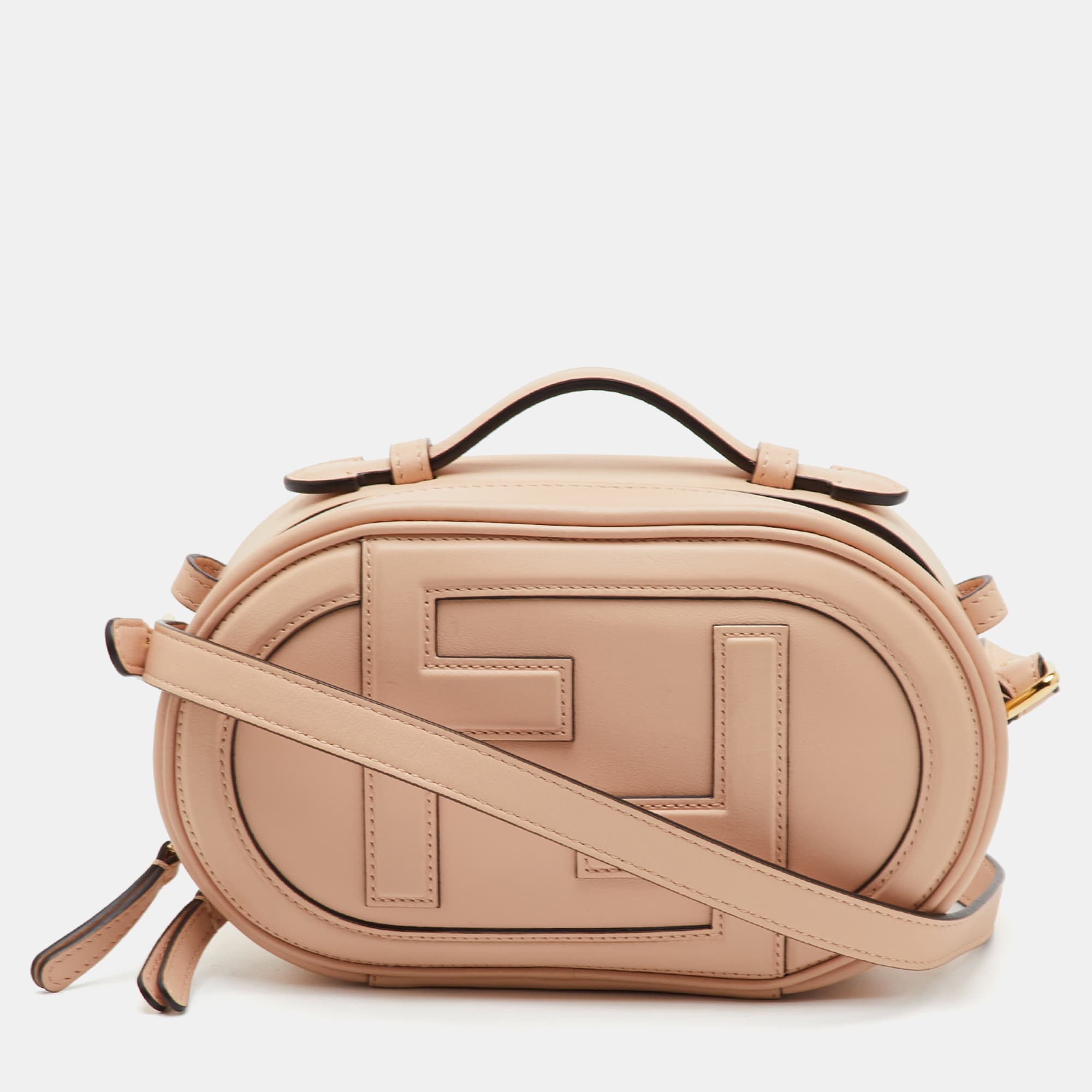 Fendi FF O'Lock Mini Beige Leather Camera Case Shoulder Bag