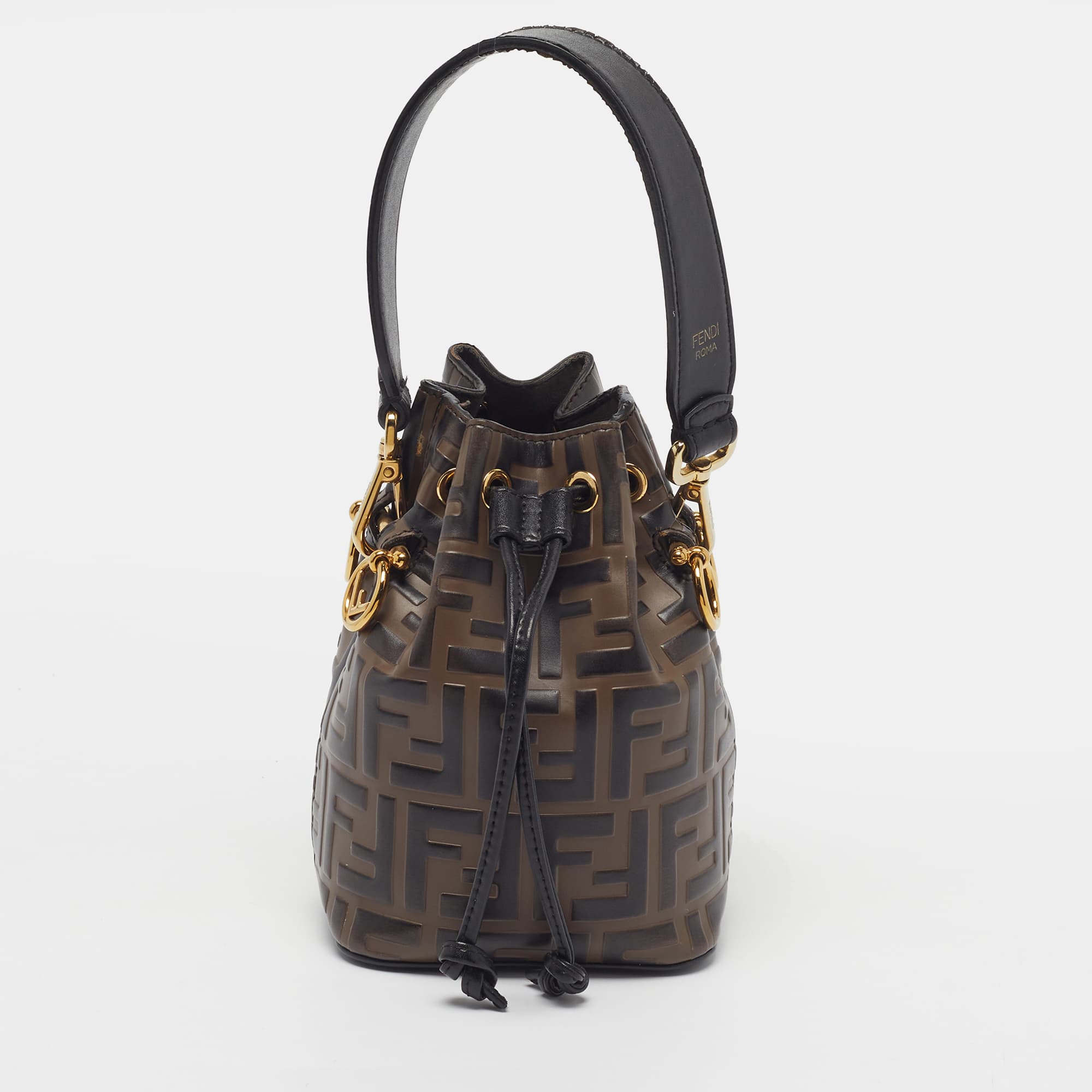 Fendi Mon Tresor Mini Brown/Black FF Leather Bucket Bag