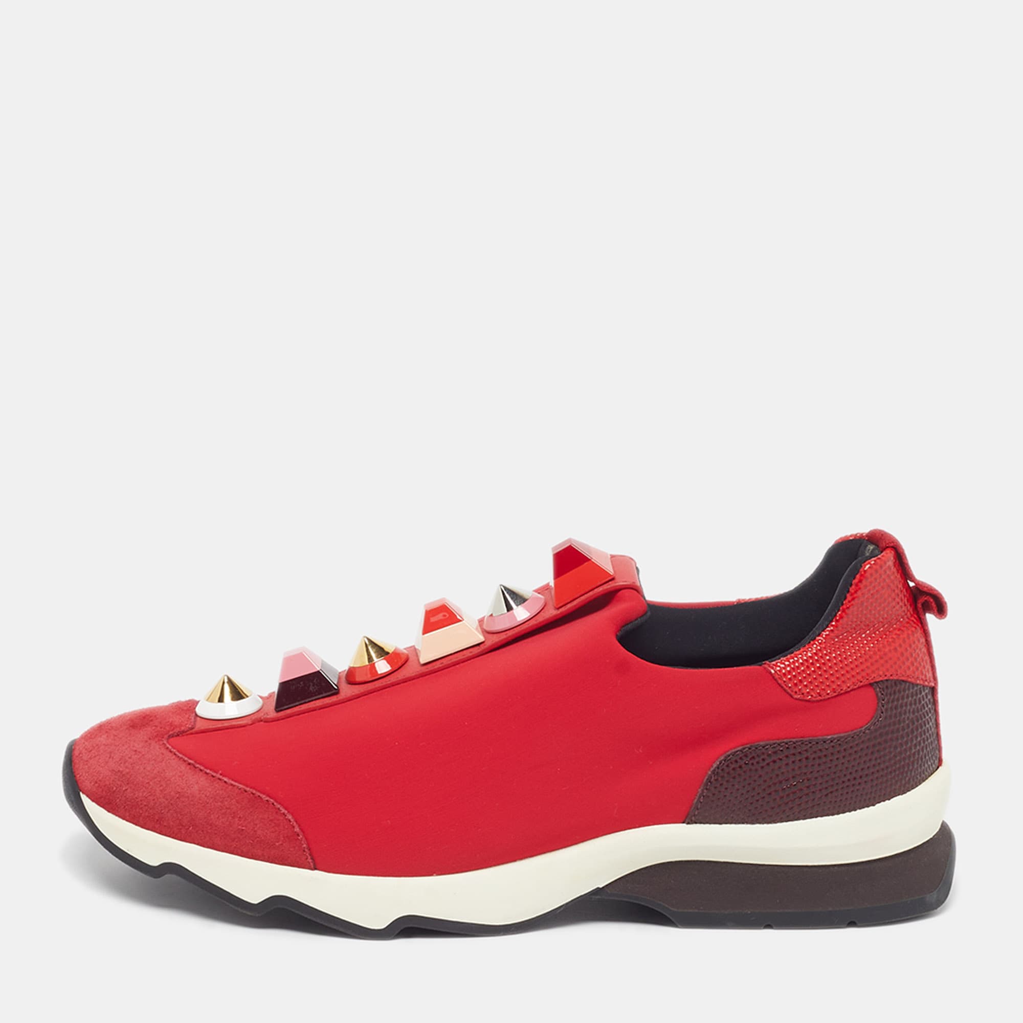 Fendi studded Size 38 Red Neoprene Suede Slip On Sneakers